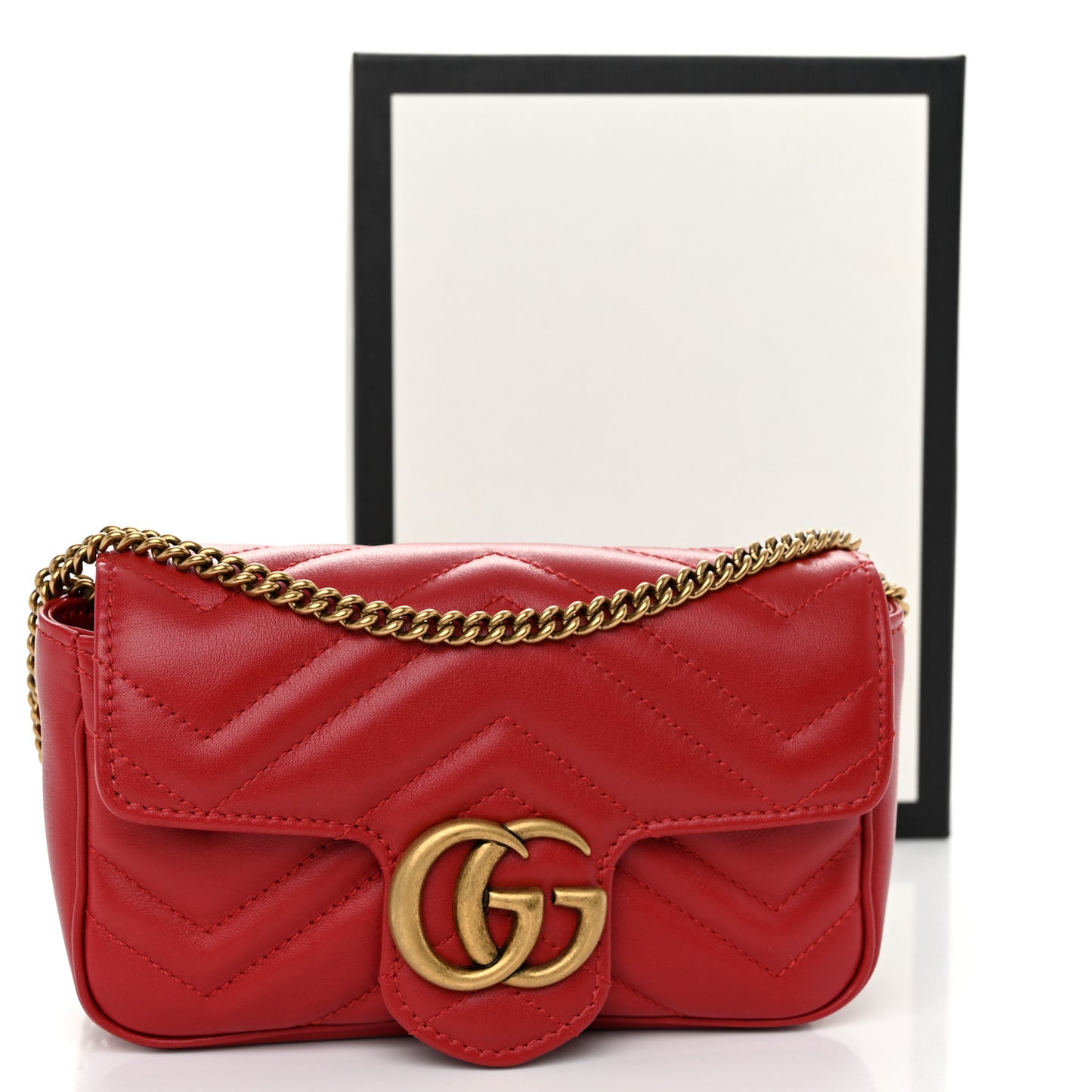 Calfskin Matelasse Super Mini GG Marmont Shoulder Bag Hibiscus Red