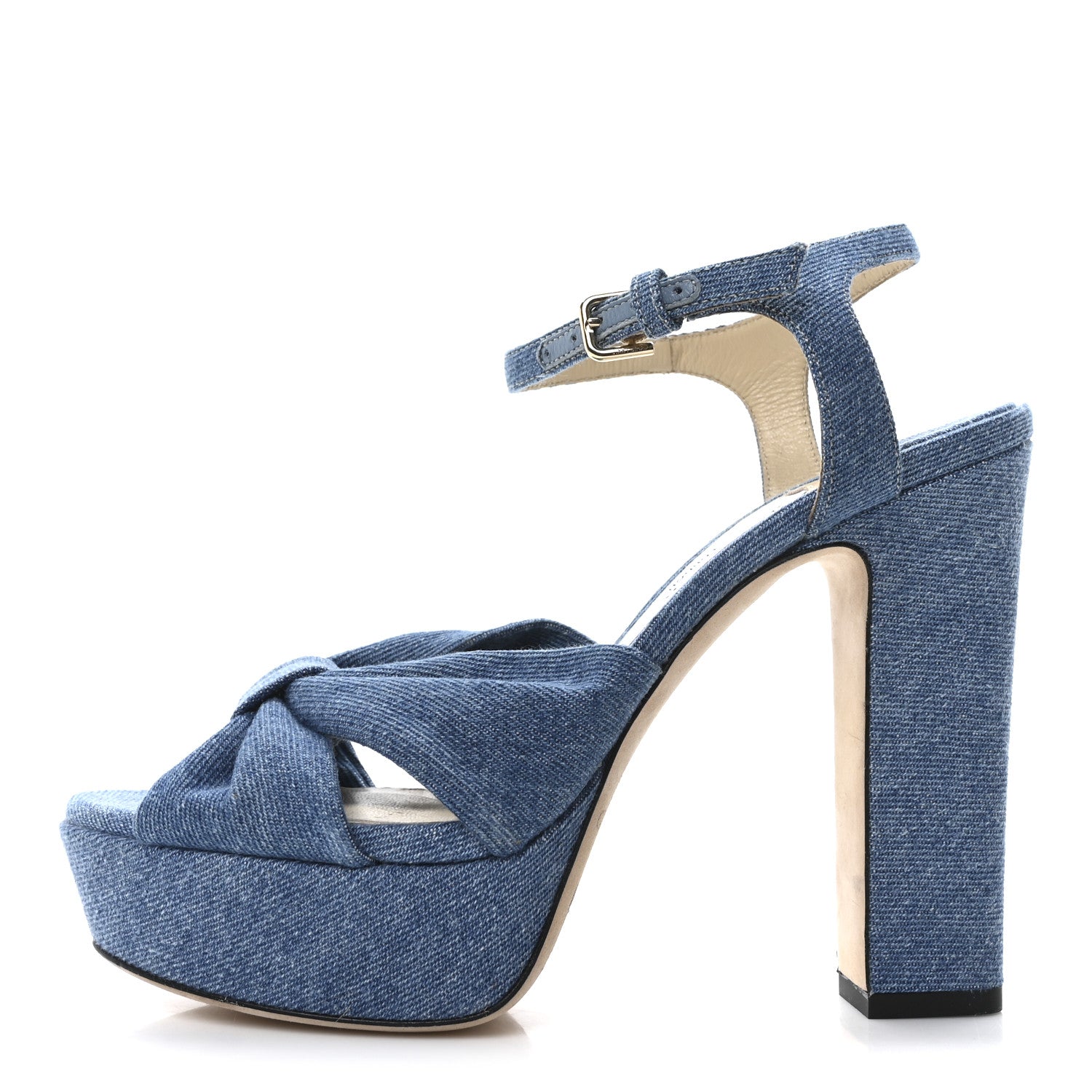 Jimmy Choo Denim Heloise Platform Sandals 38 Blue 1751157