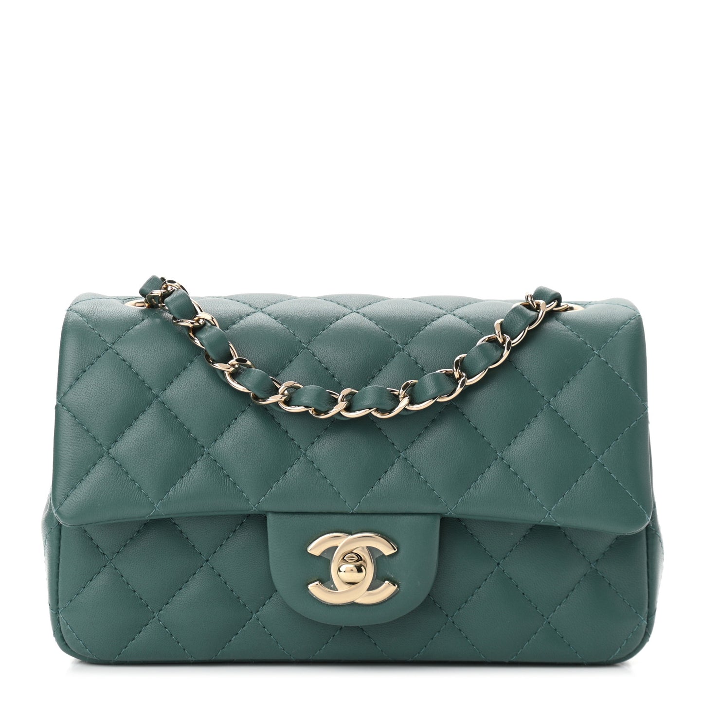 Lambskin Quilted Mini Rectangular Flap Green