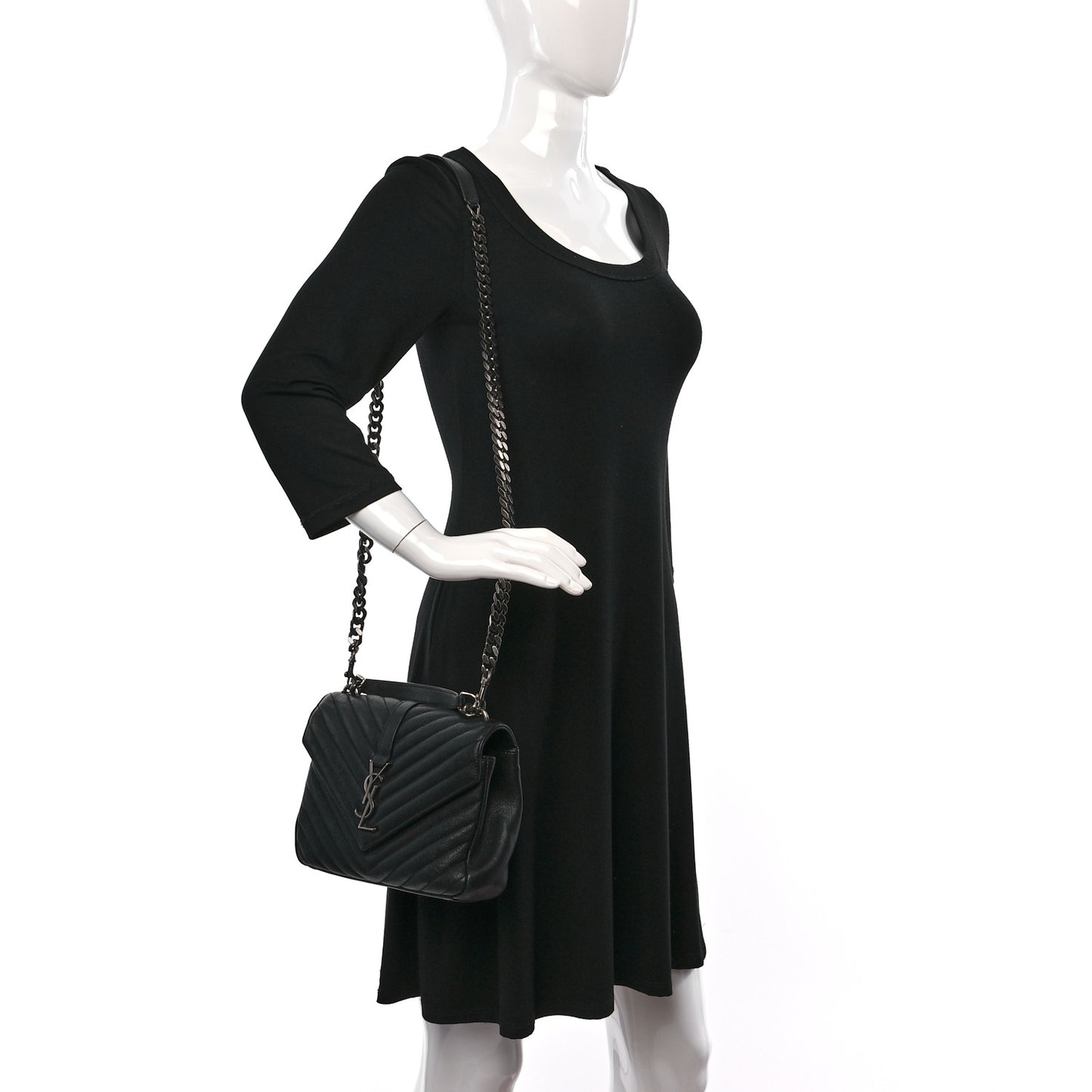 Sheepskin Matelasse Chevron Monogram Medium College Bag Black