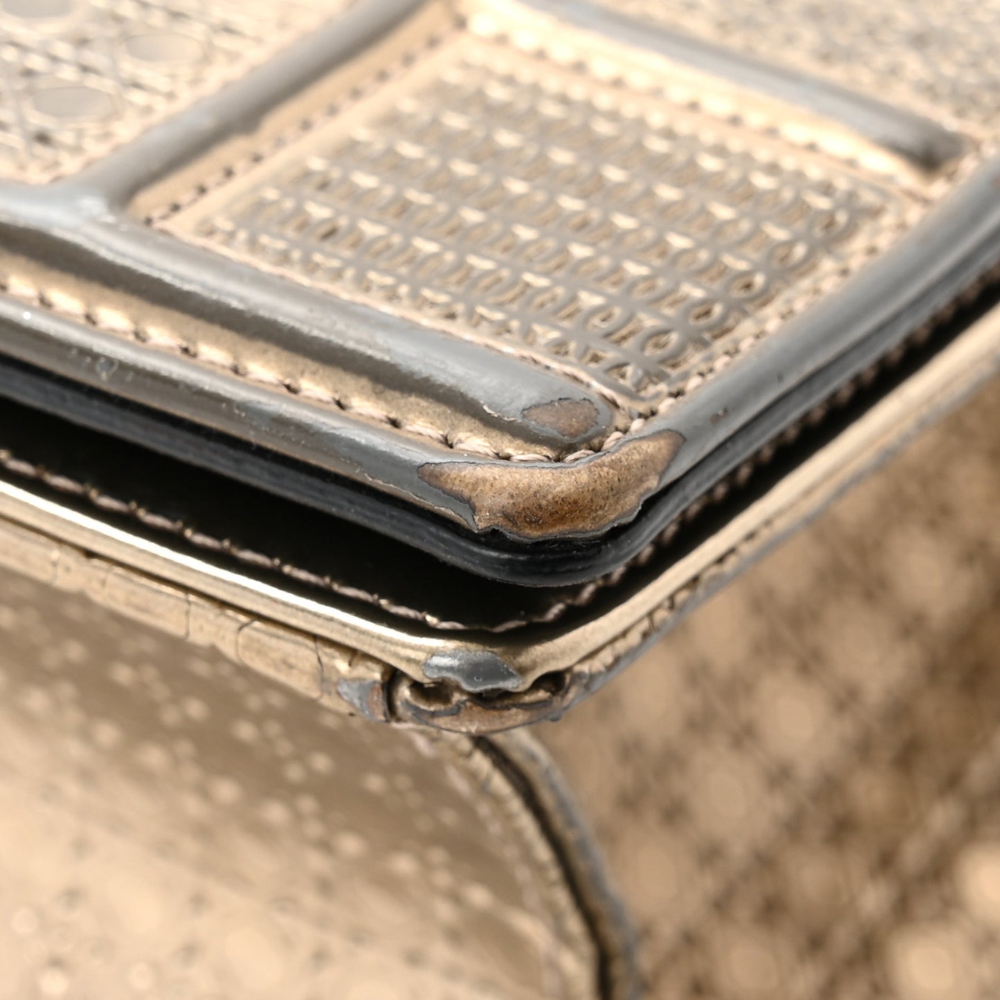 Metallic Patent Micro-Cannage Medium Diorama Flap Bag Gold
