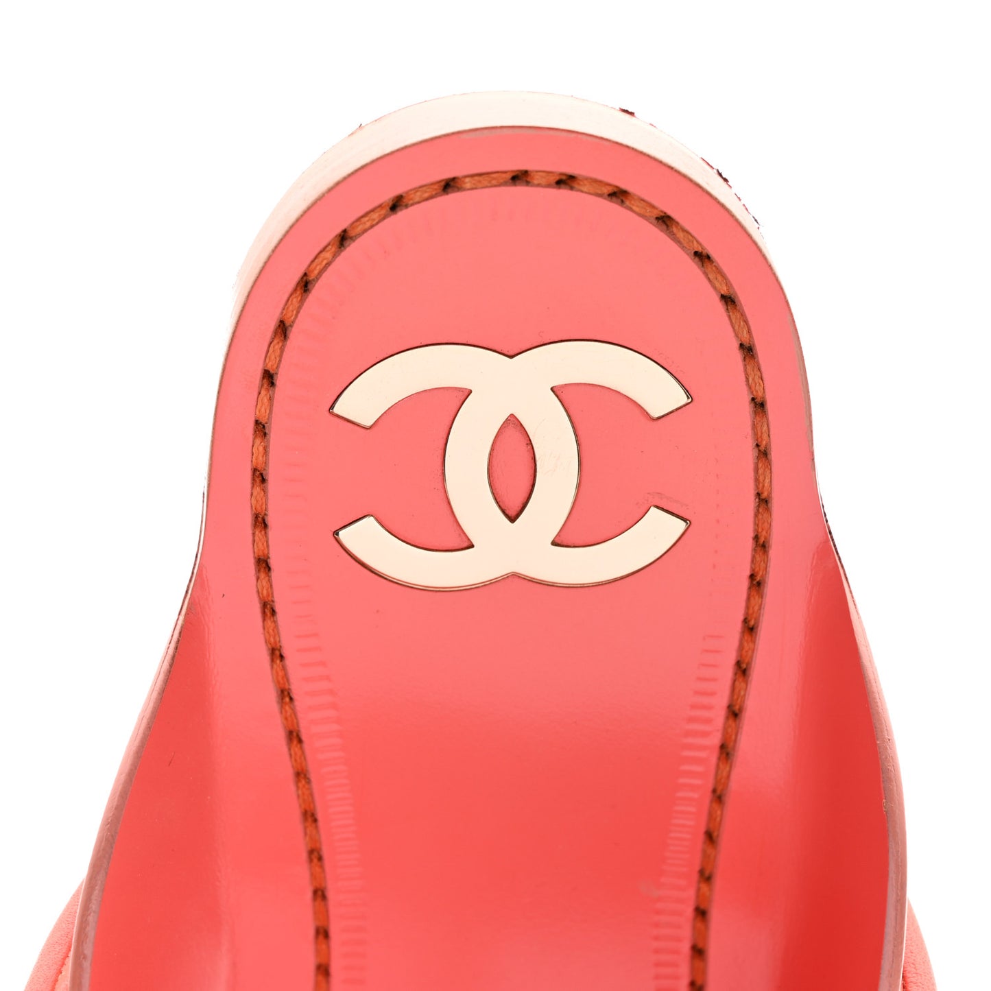 Calfskin Chain CC Thong Flat Sandals 38 Coral