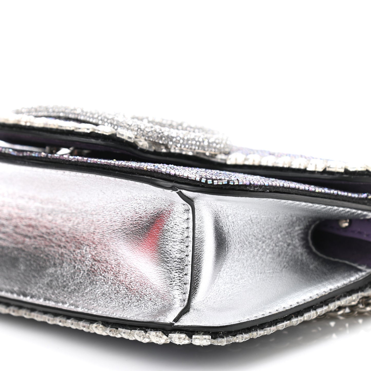 Swarovski Crystal Embroidered Vlogo Small Loco Shoulder Bag Crystal Lilac Silver