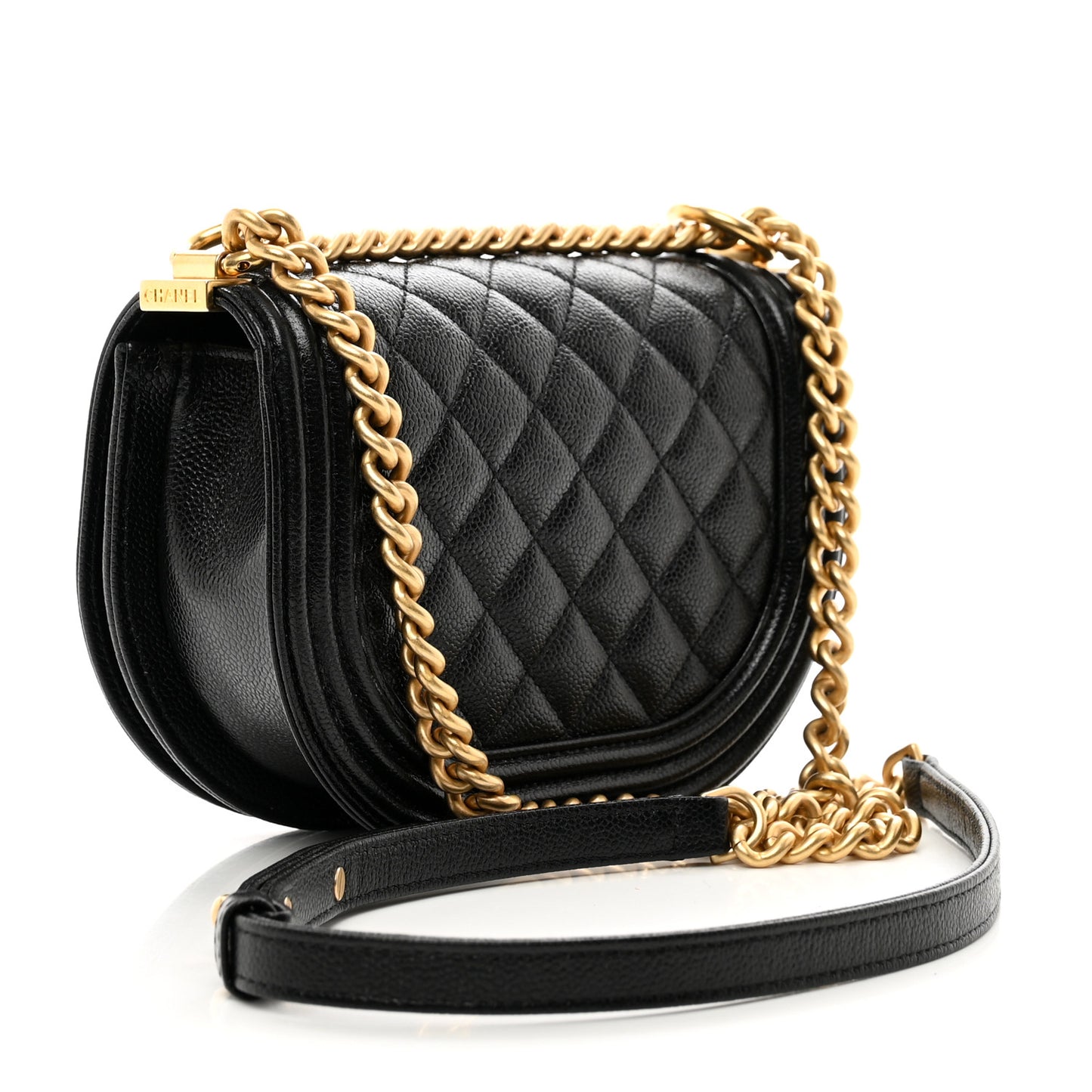 Caviar Quilted Small Boy Messenger Bag Black