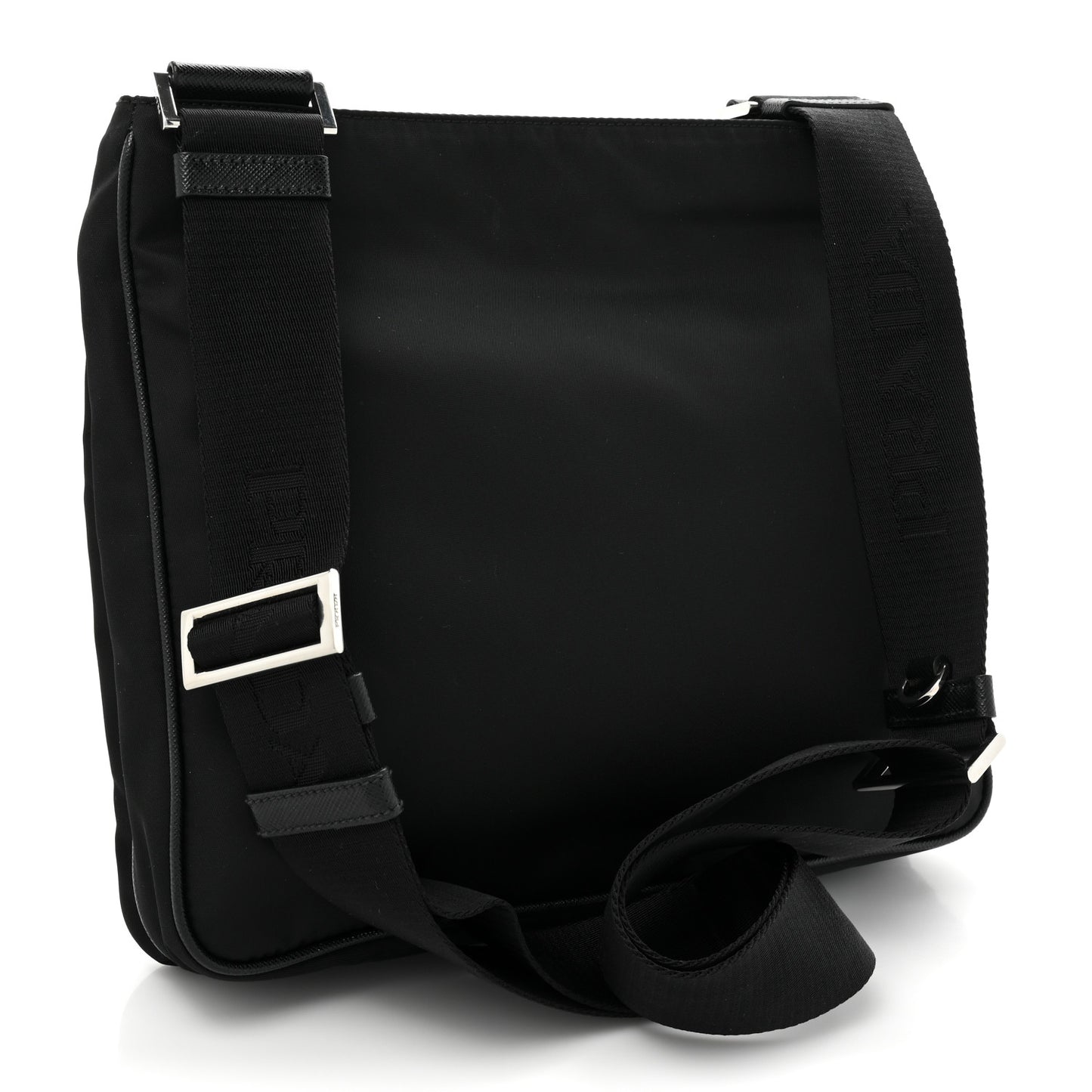 Re-Nylon Saffiano Pocket Flat Messenger Bag Black