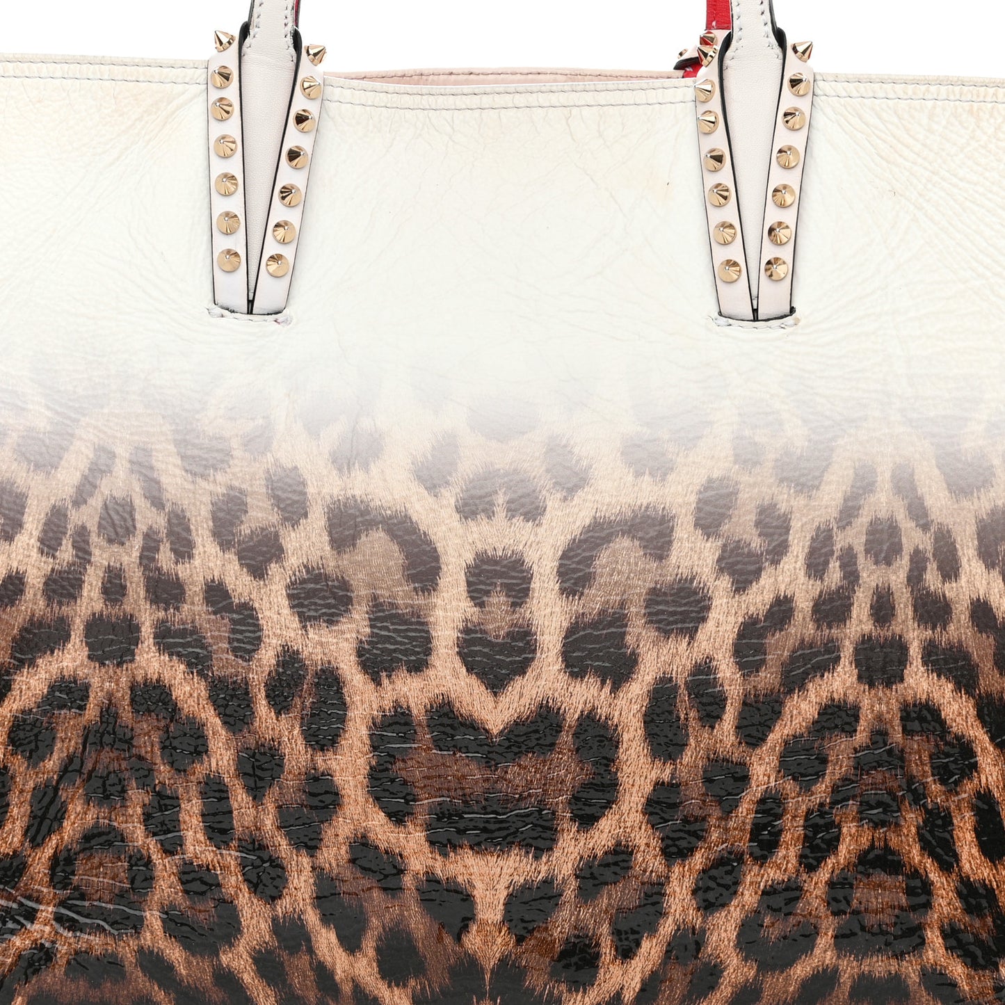 CHRISTIAN LOUBOUTIN Calfskin Degrade Leopard Print Spikes East West Cabata Tote White Multi