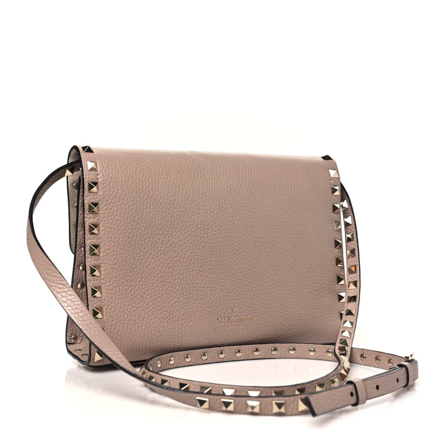 Pebbled Calfskin Medium Rockstud Flip Lock Crossbody Bag Loto