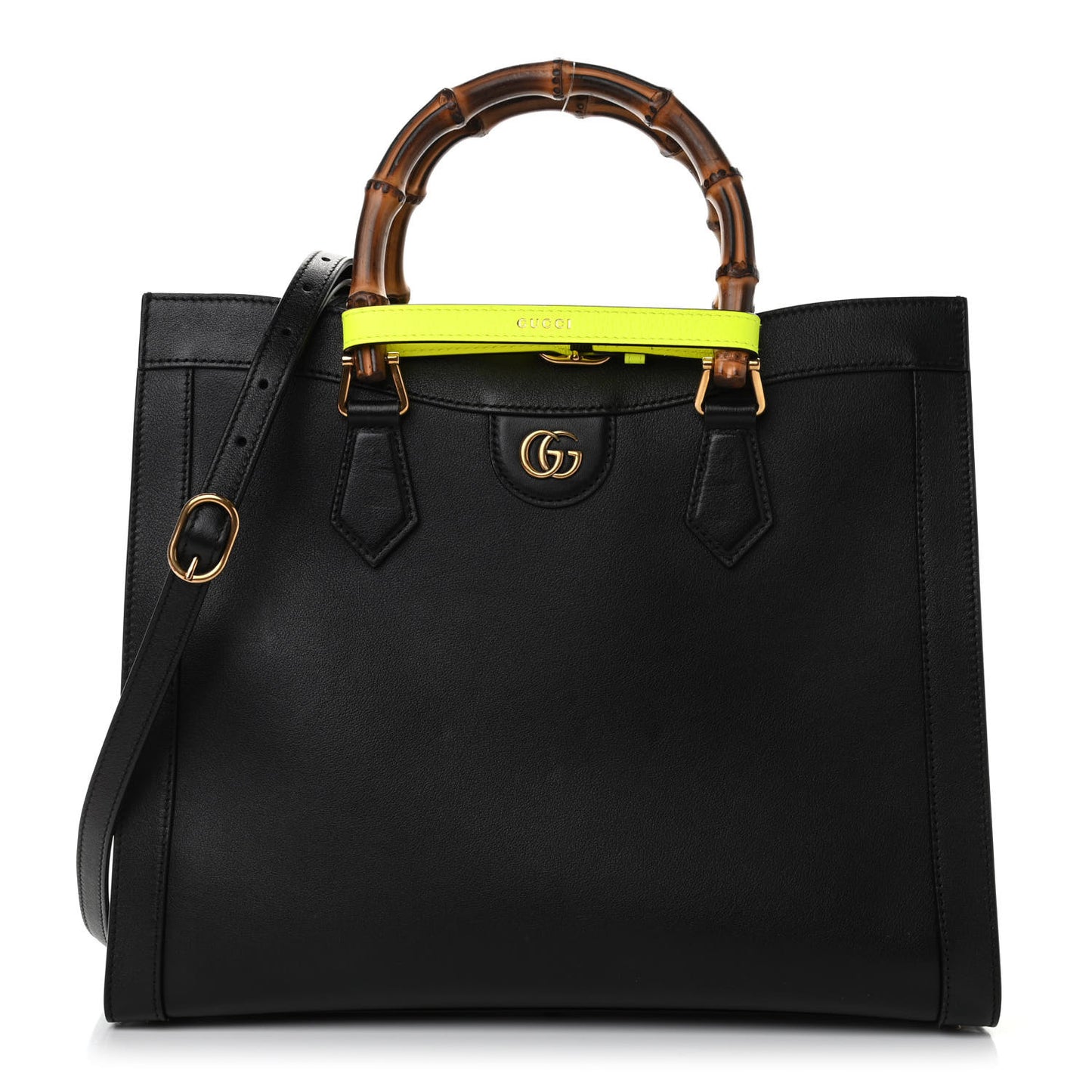 Calfskin Medium Diana Tote Bag Black Yellow Fluo