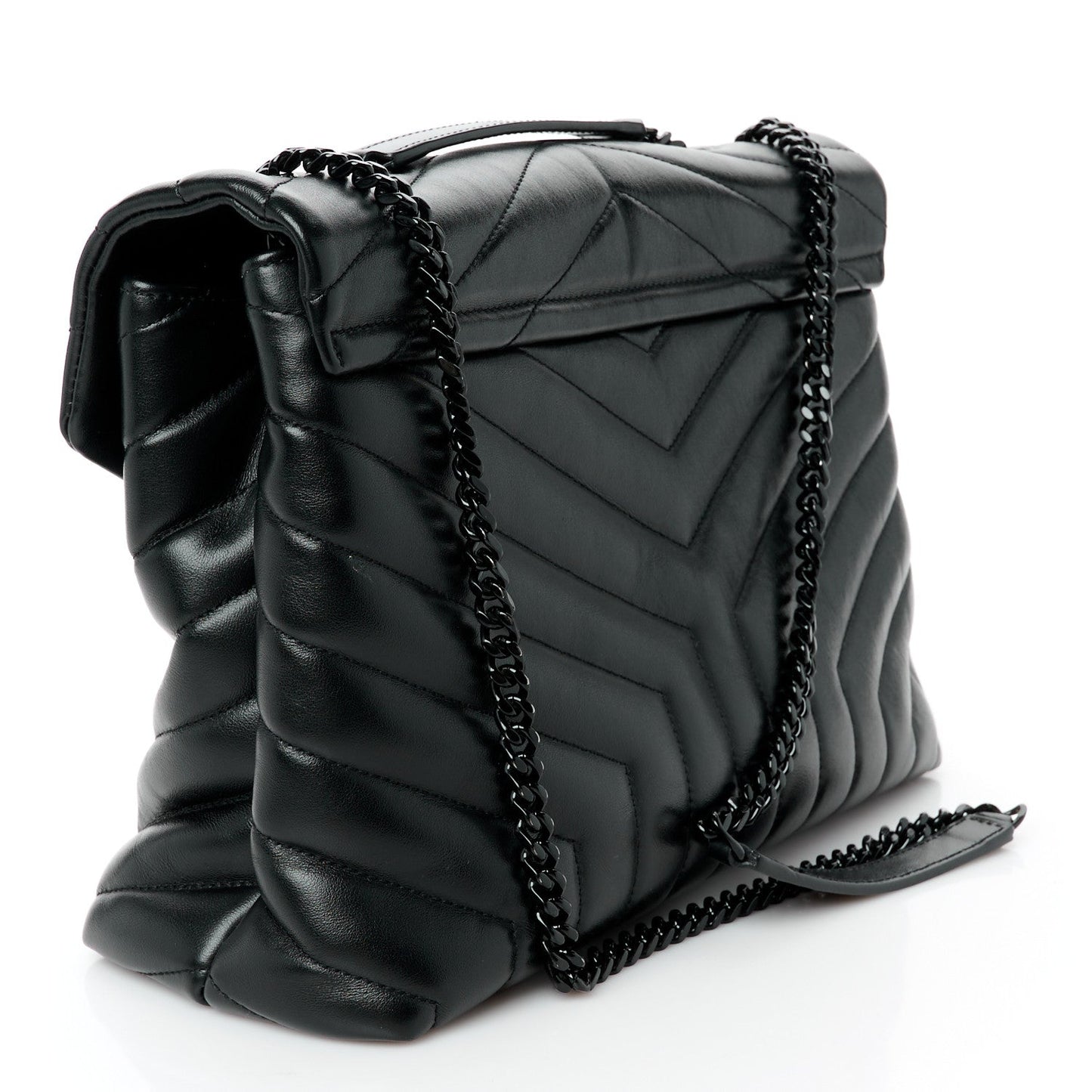 Calfskin Y Quilted Monogram Monochrome Medium Loulou Chain Satchel Black