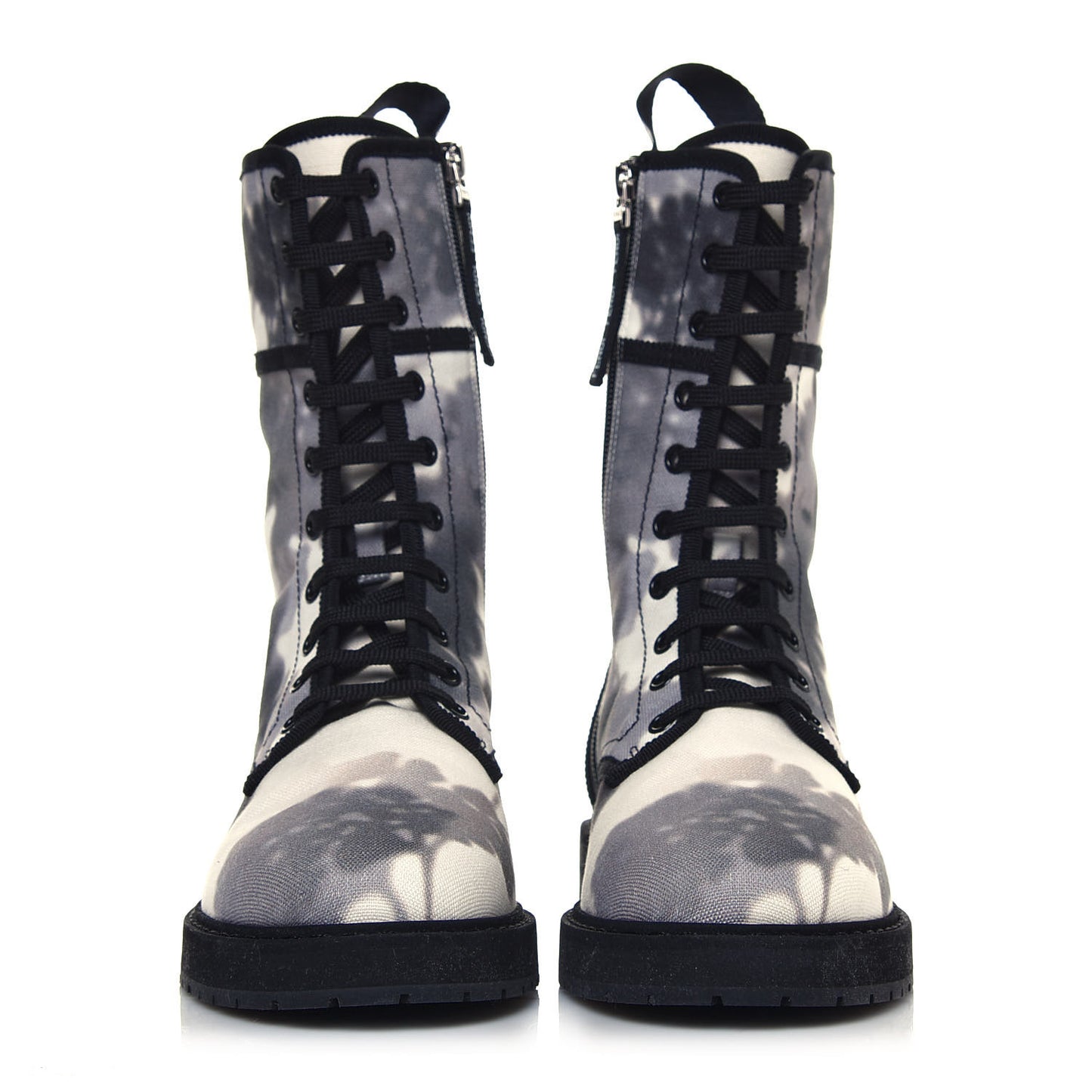 Canvas Floral Print Logo Bi-Color Womens Biker Boots 39 White Black