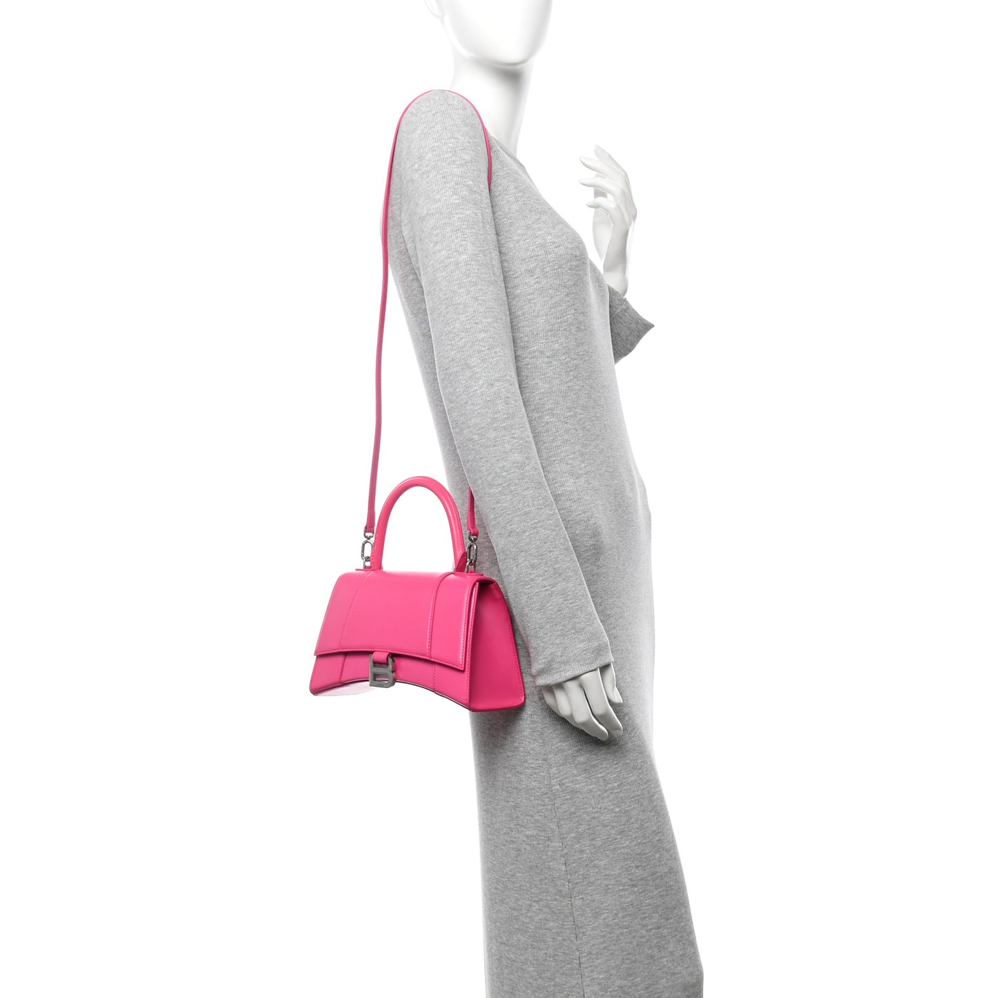 Shiny Box Calfskin Small Hourglass Top Handle Bag Acid Fuchsia