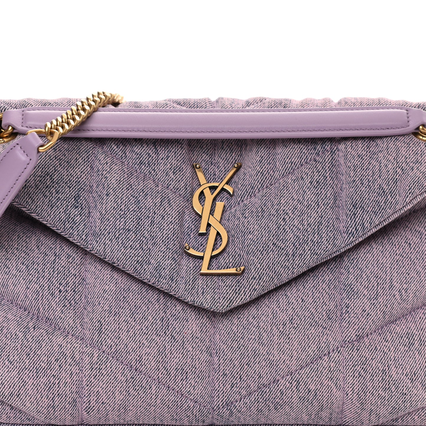Denim Quilted Small Loulou Puffer Monogram Chain Satchel Bleached Lilac