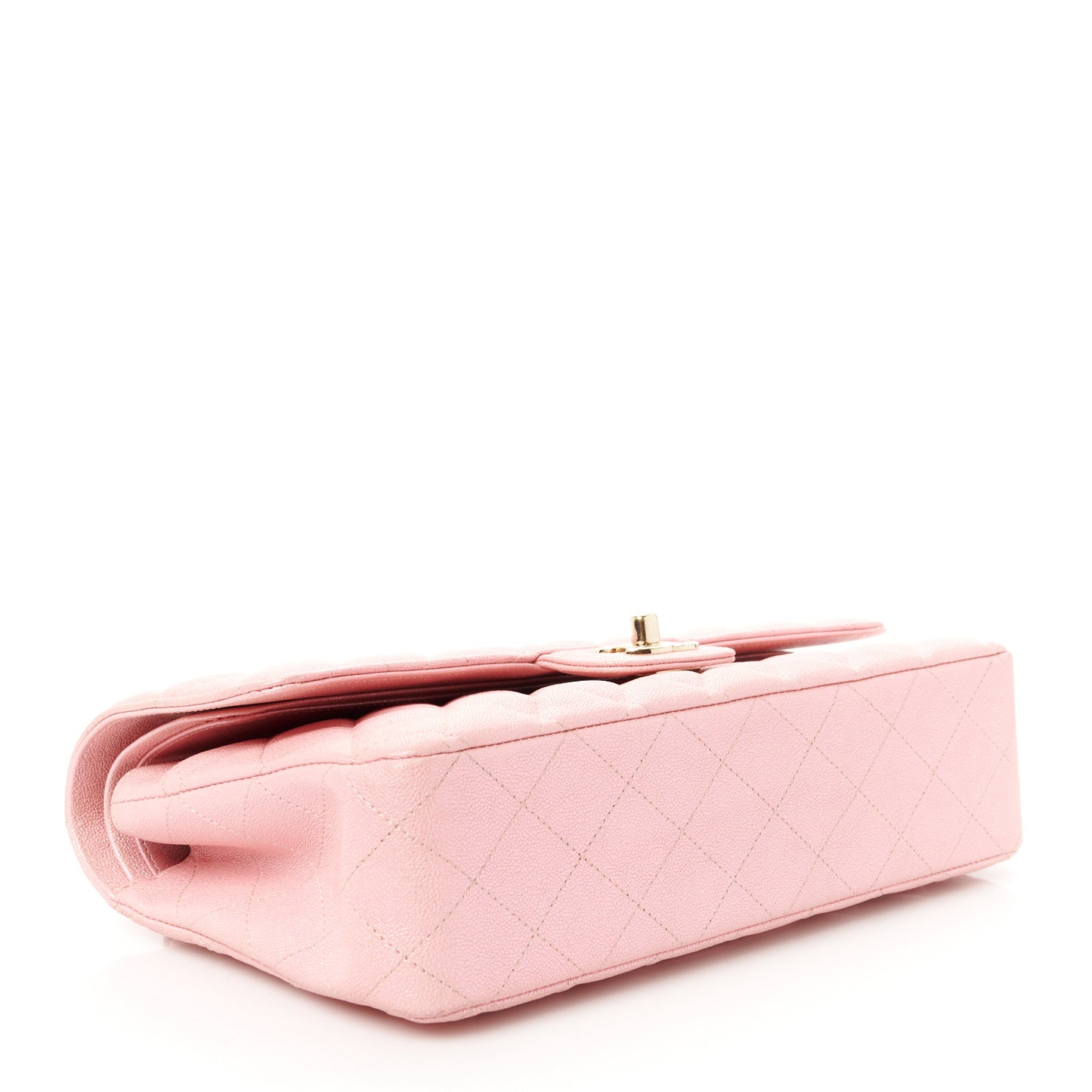 Iridescent Caviar Quilted Medium Double Flap Rose Pink