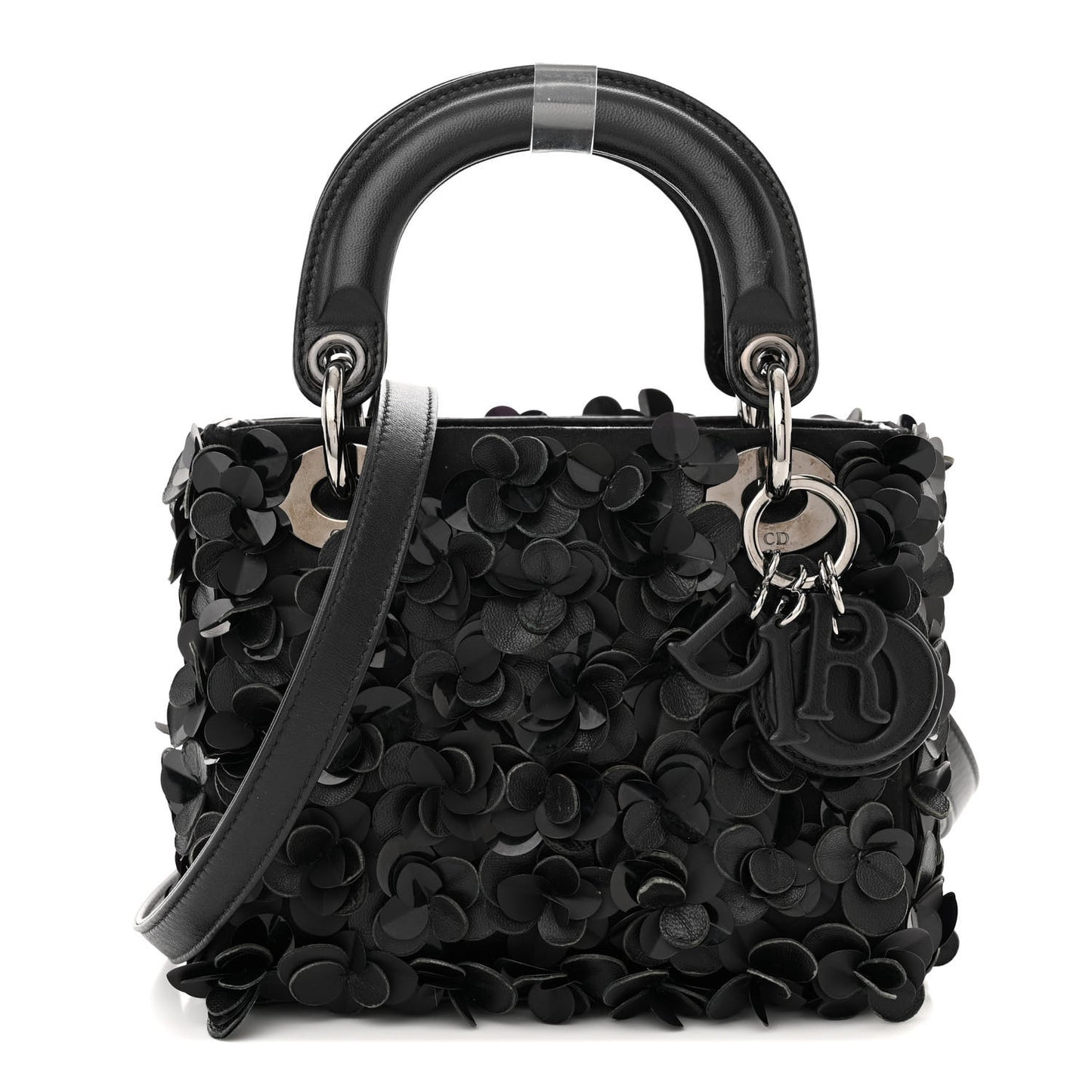 Lambskin Satin Sequin Floral Mini Lady Dior Black
