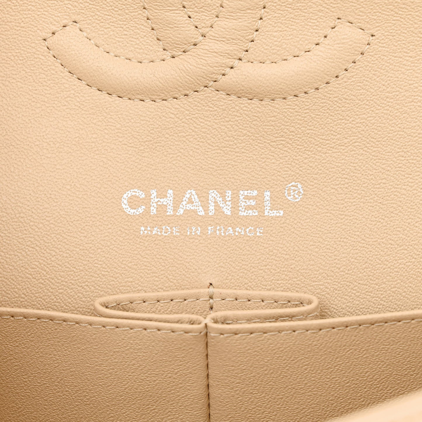 Lambskin Quilted Medium Double Flap Beige