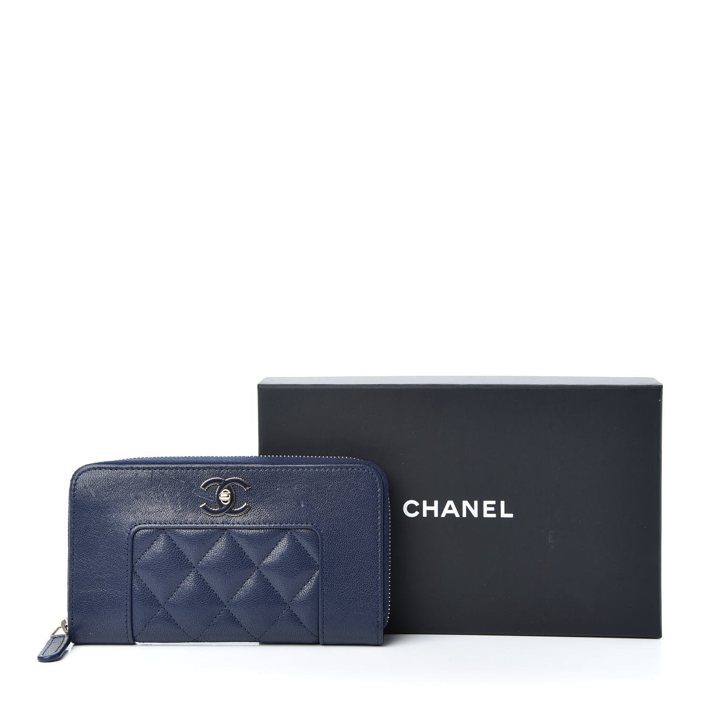 Sheepskin Quilted Mademoiselle Vintage Zip Around Wallet Navy
