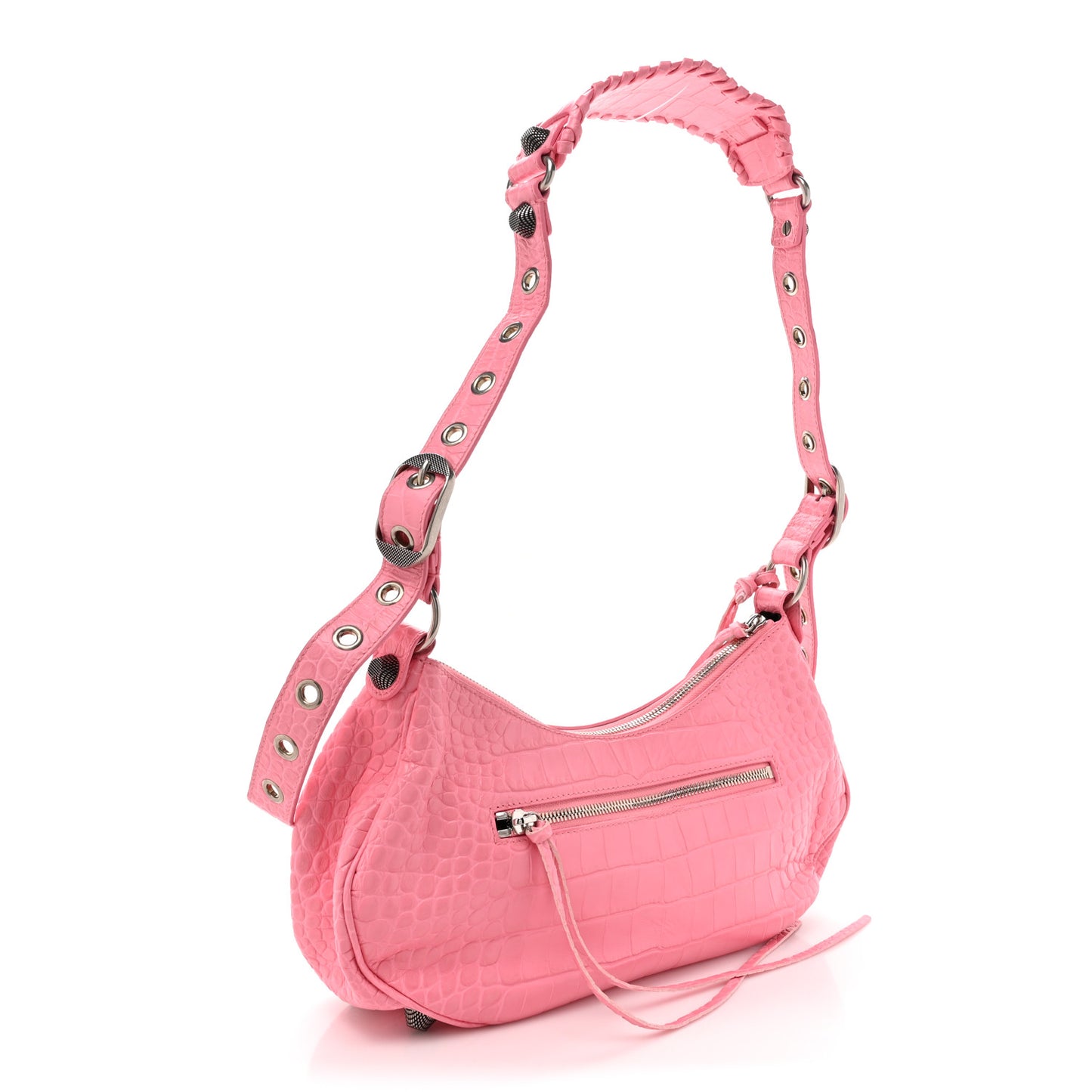 Extra Supple Calfskin Crocodile Embossed Small Le Cagole Shoulder Bag Sweet Pink
