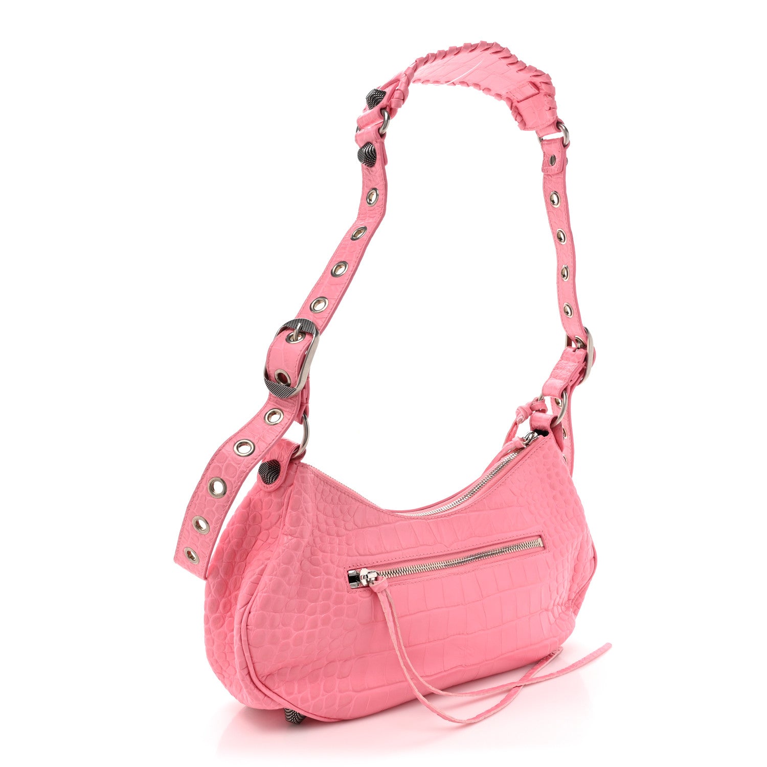 Balenciaga Extra Supple Calfskin Crocodile Embossed Small Le Cagole Shoulder Bag Sweet Pink 3 of 14