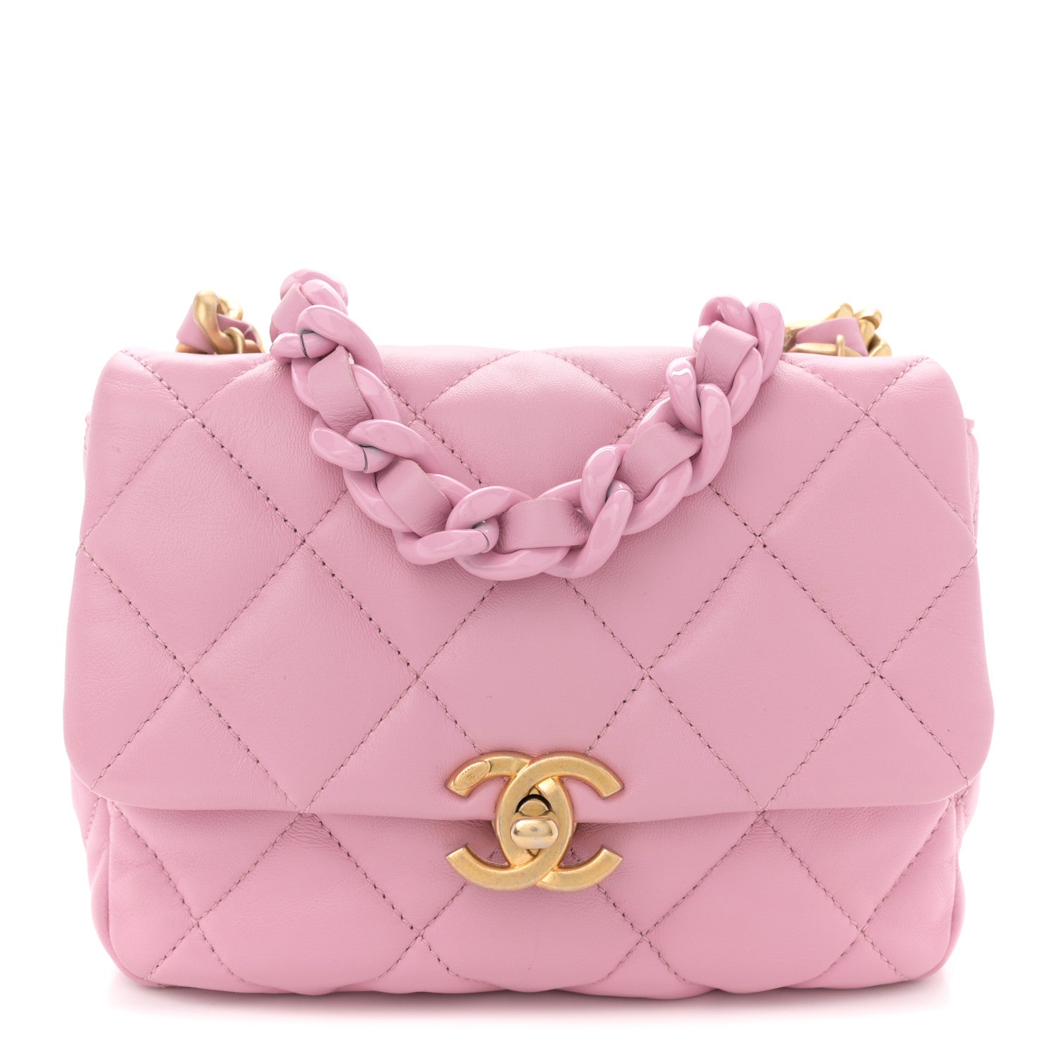 Chanel Lambskin Quilted Mini Lacquered Chain Flap Pink 1717485