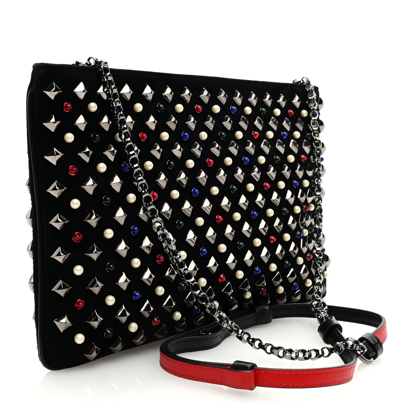 Suede Studded Loubiposh Tudor Clutch Black