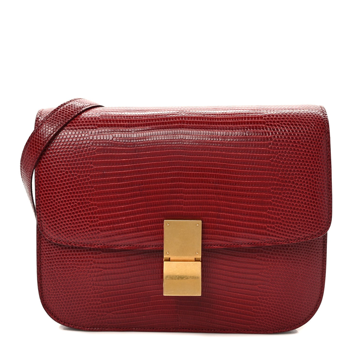 Lizard Medium Classic Box Flap Bag Ruby