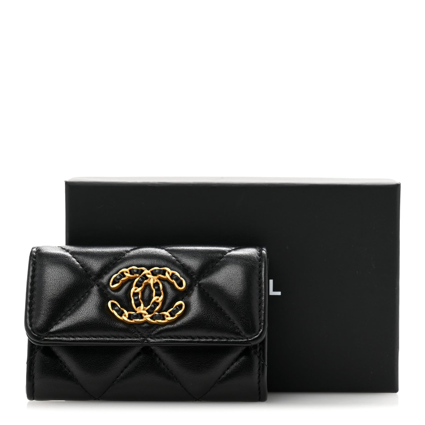 Lambskin Quilted Chanel 19 Flap Card Holder Black