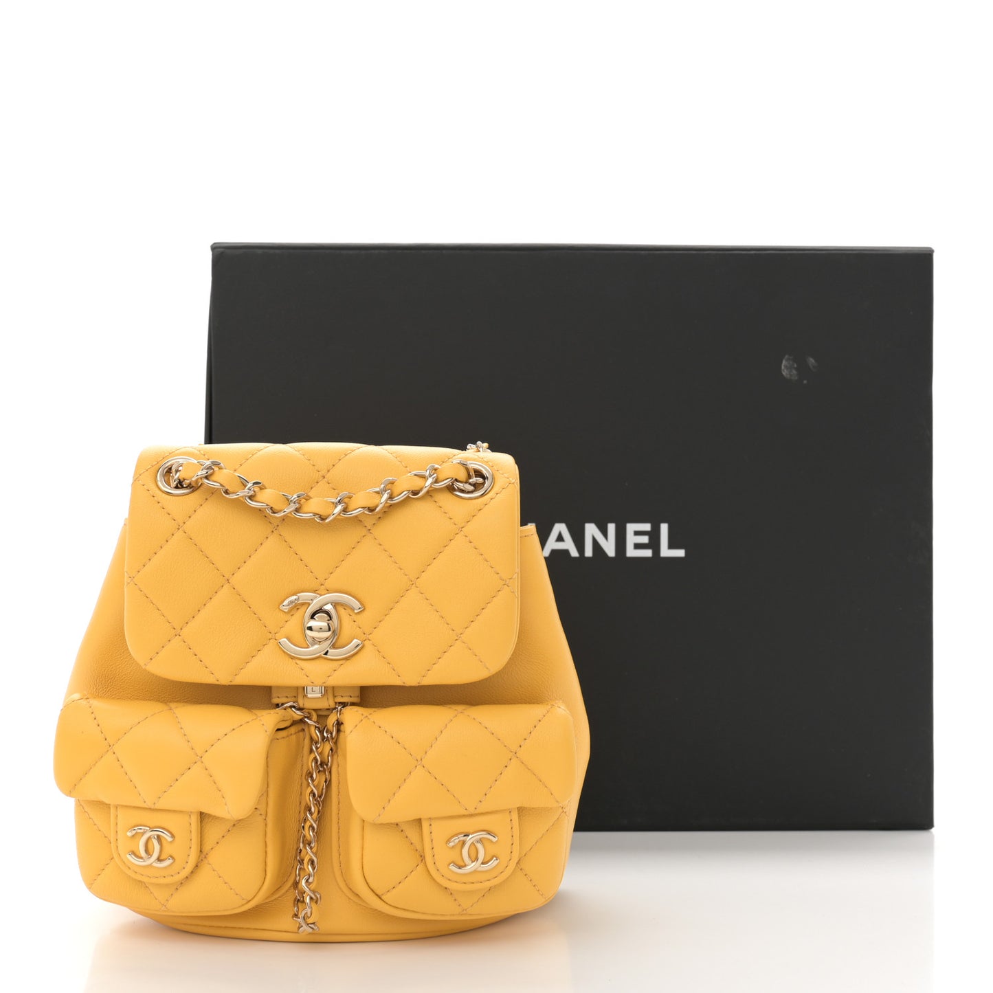 Quilted Small Duma Pockets Drawstring Backpack Yellow