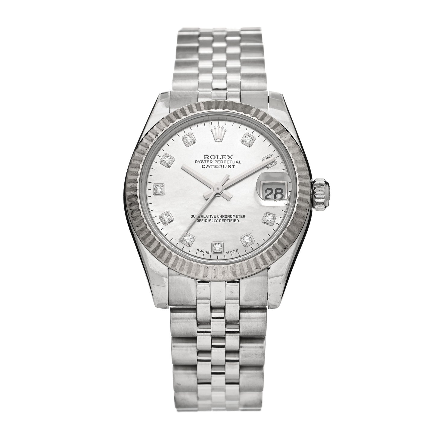 Stainless Steel 18K White Gold Diamond Mother of Pearl 31mm Oyster Perpetual Datejust Watch 178274
