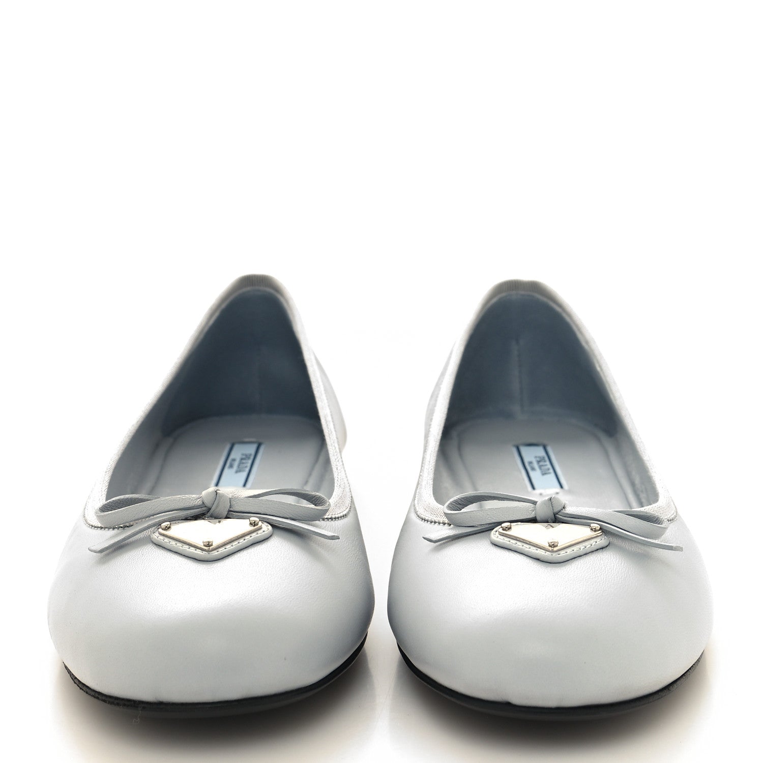 Prada Metallic Lambskin Bow Ballerina Flats 38.5 Fiordaliso 2 of 9