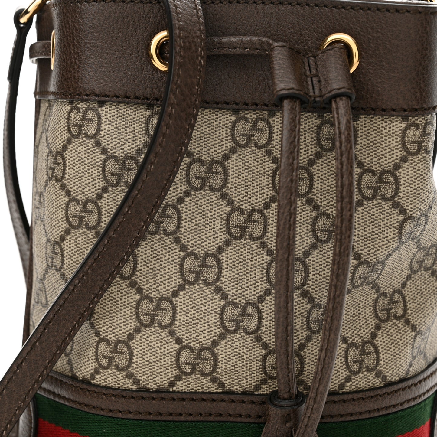 GG Supreme Monogram Web Mini Ophidia Bucket Bag Brown