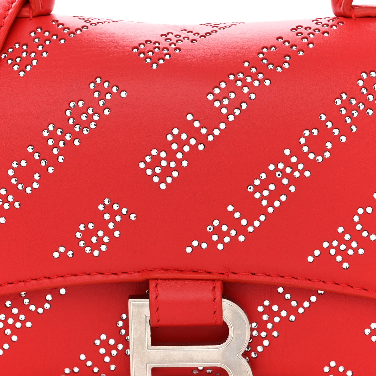 Smooth Calfskin Crystal Diagonal Allover Logo Hourglass Top Handle Bag XS Flame
