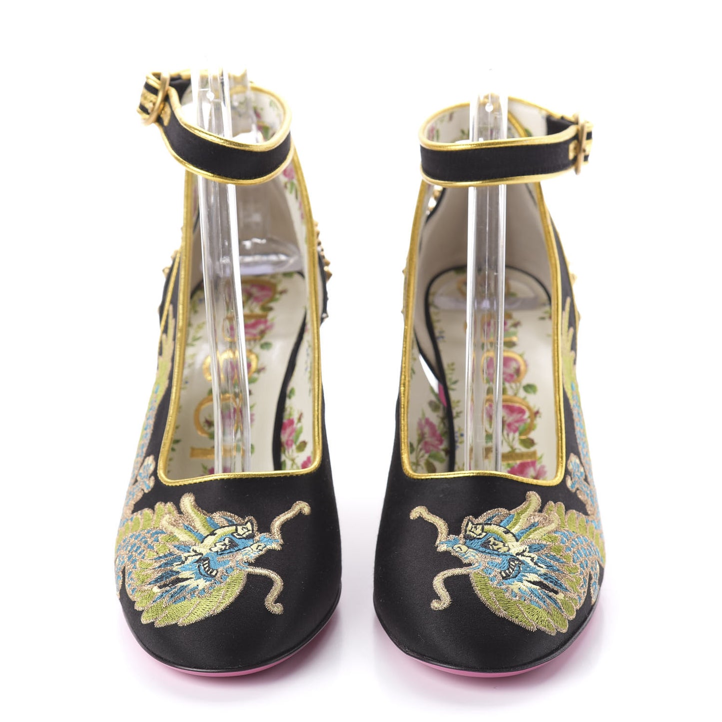 Satin Embroidered Dragon Caspar Pumps 36 Black