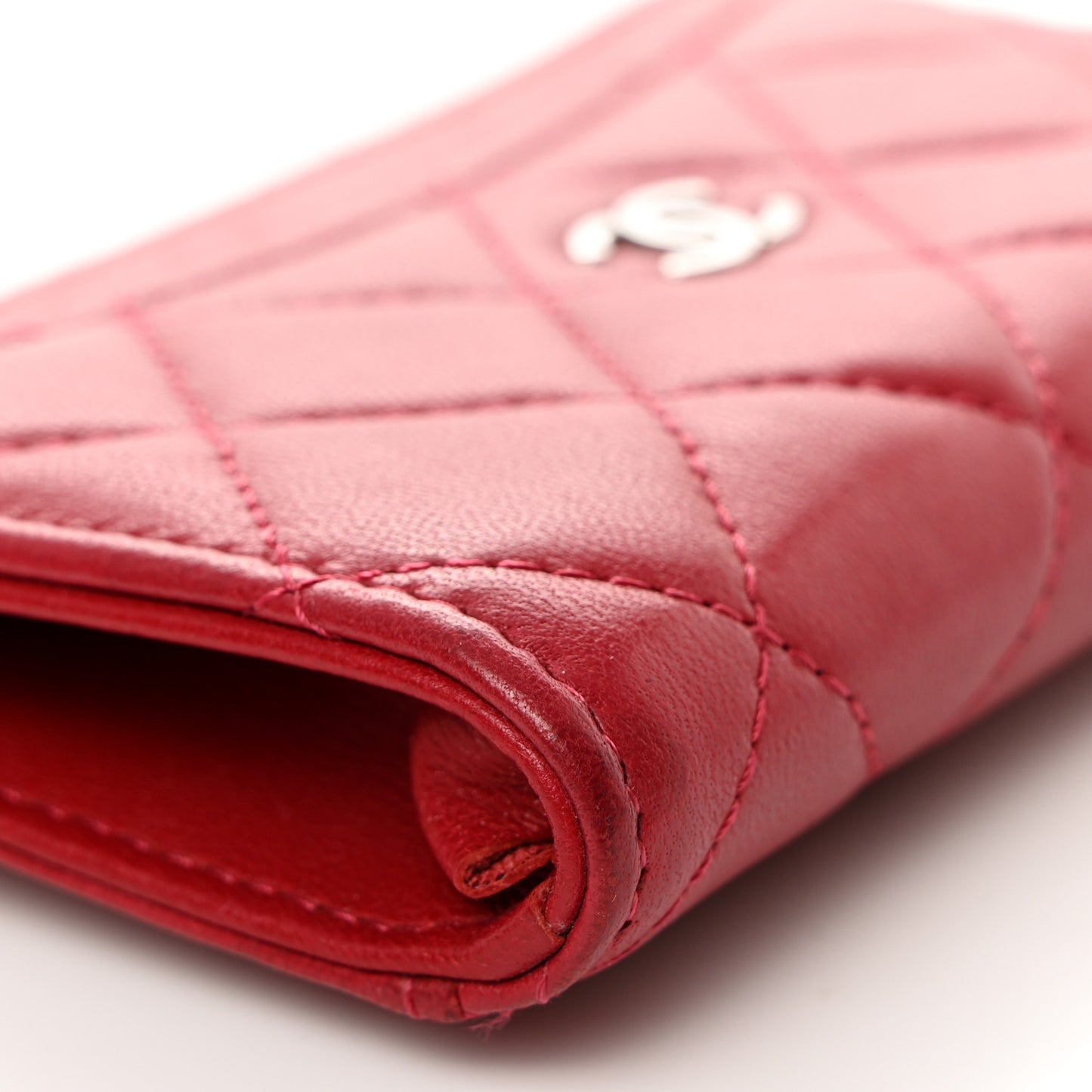 Lambskin Quilted CC Zip Around Card Holder Red