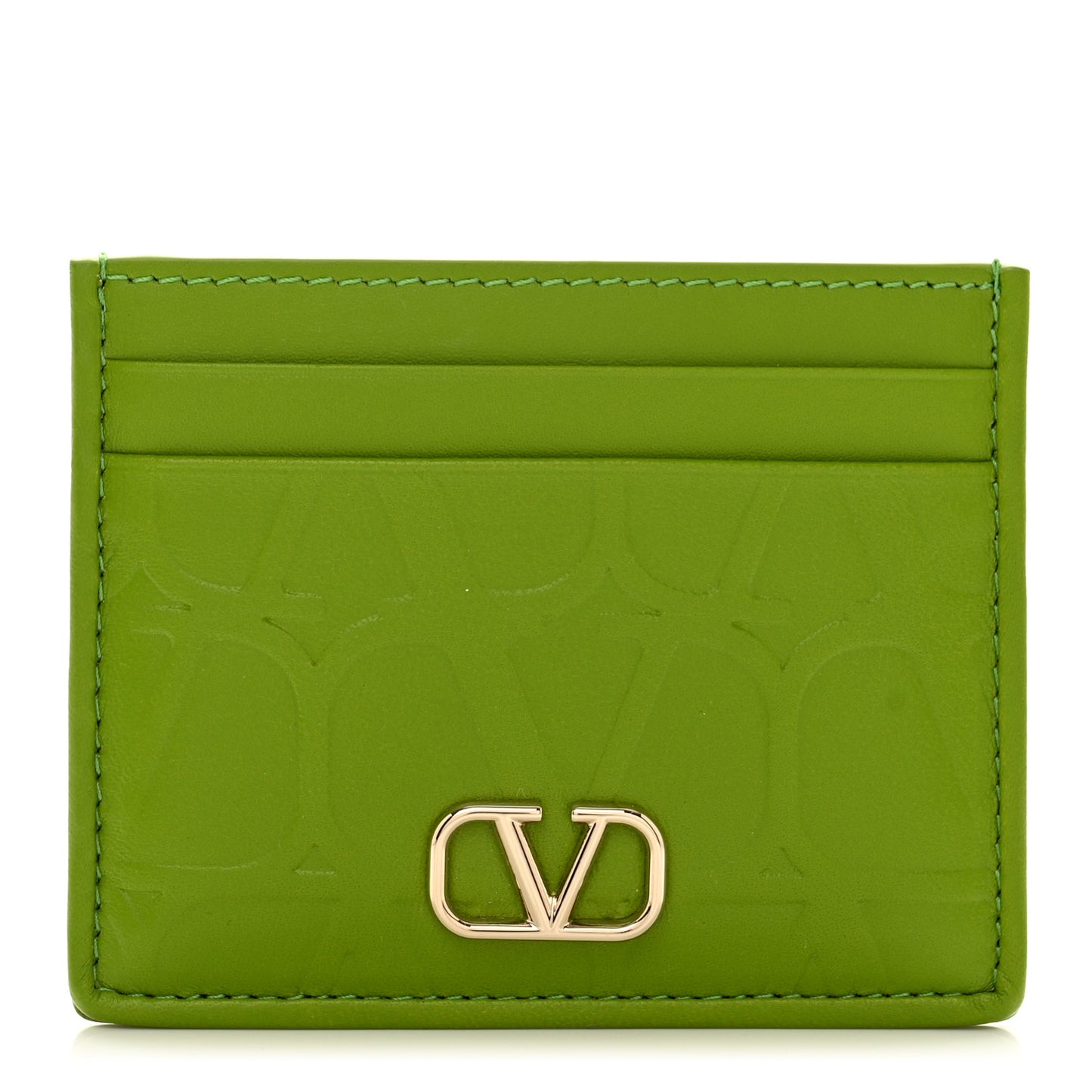 Calfskin Toile Iconographe Embossed Vlogo Card Holder Chartreuse