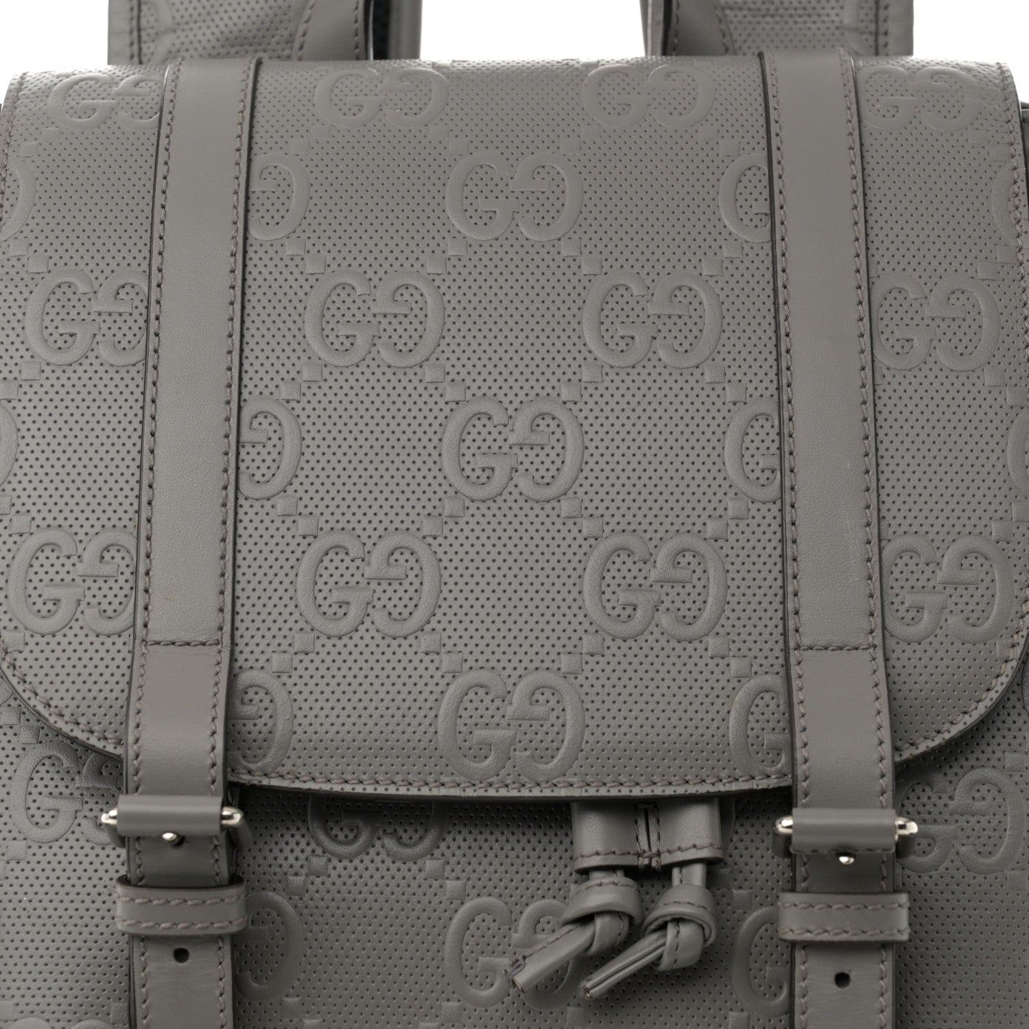 Gucci Calfskin GG Tennis Embossed Double Buckle Backpack Grey 7 of 13