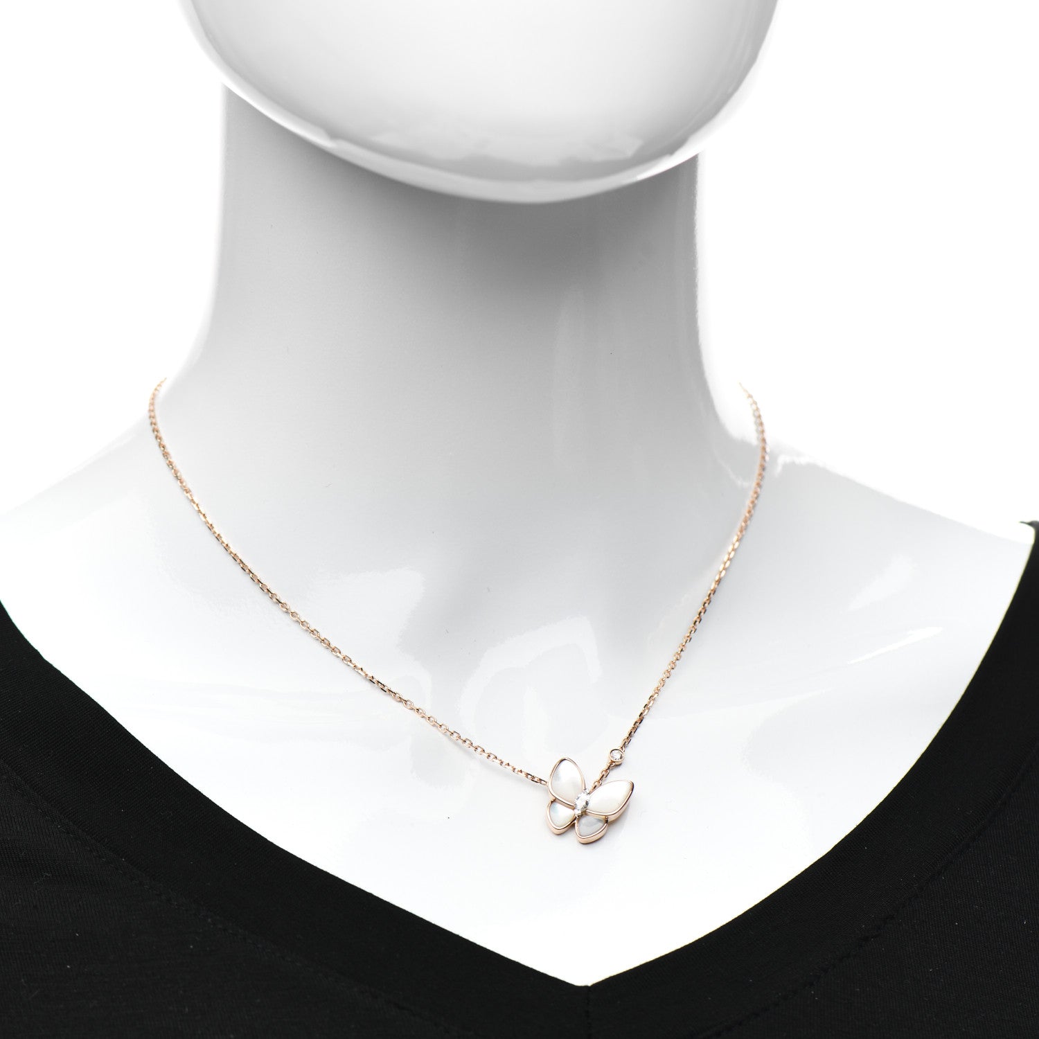 Van Cleef & Arpels 18K Rose Gold Diamond Mother of Pearl Two Butterfly Pendant Necklace 2 of 6