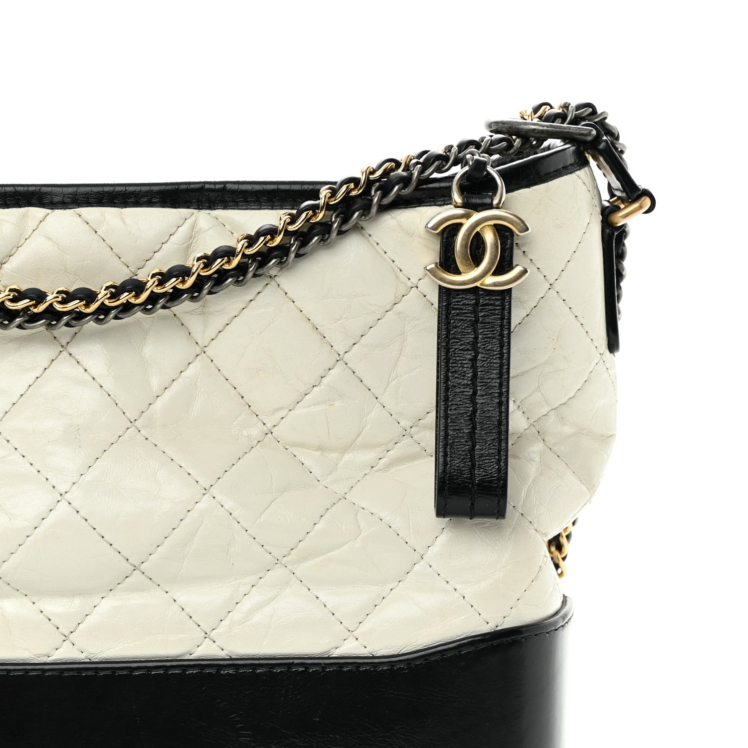 Chanel Aged Calfskin Quilted Medium Gabrielle Hobo Black White 8 of 22