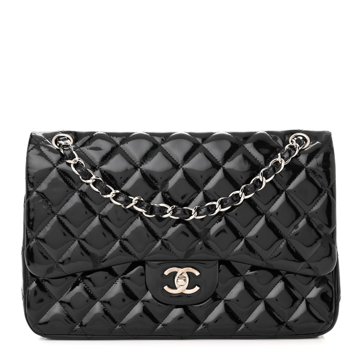 Patent Quilted Jumbo Double Flap Black