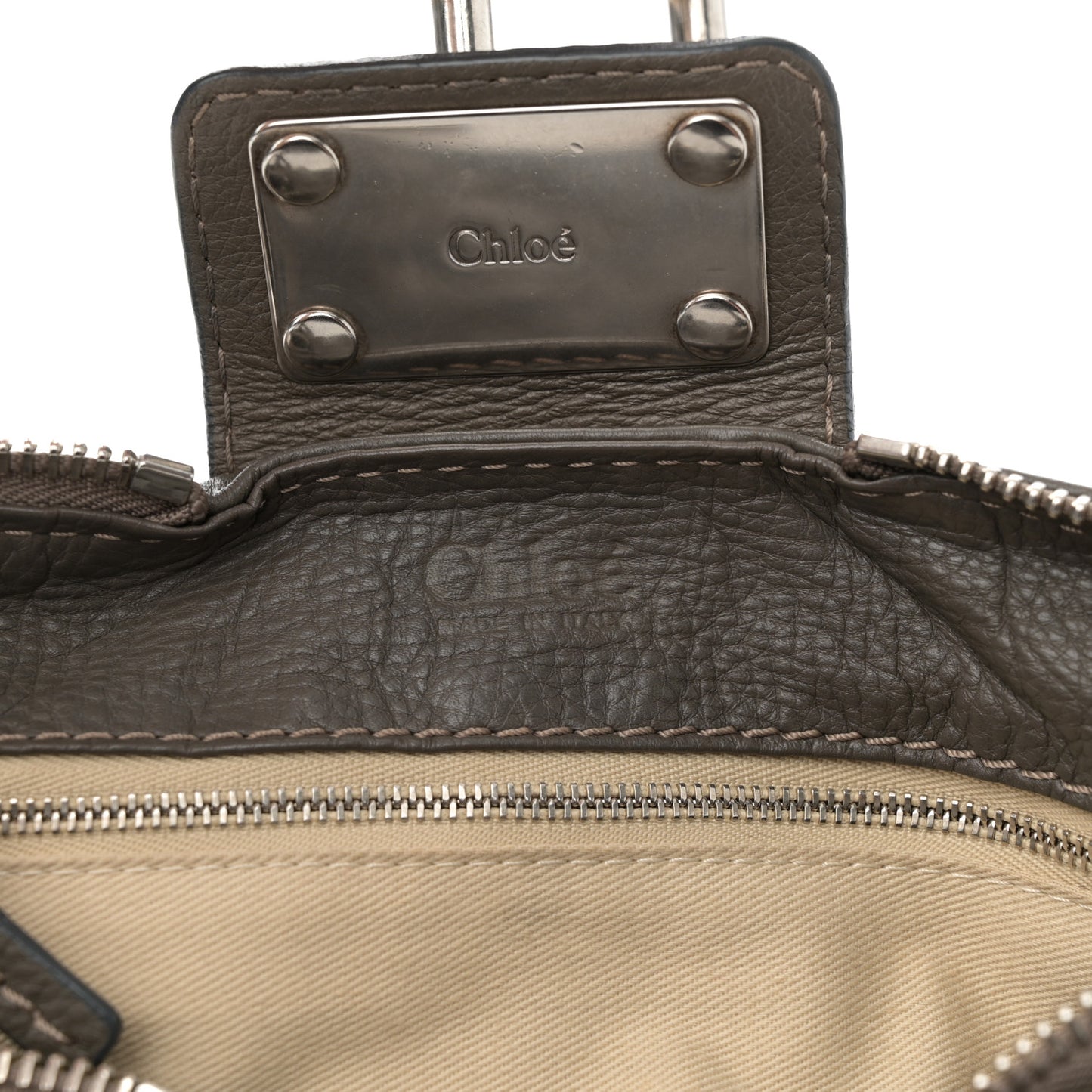 Calfskin Medium Paddington Satchel Gris Vert