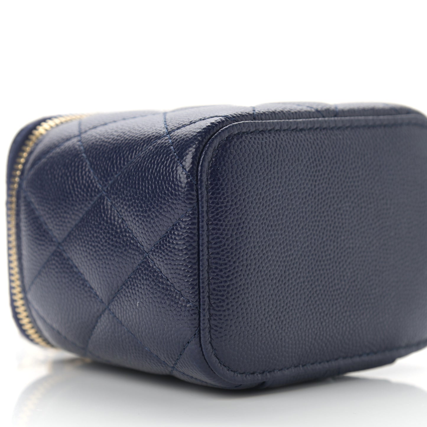 Caviar Quilted Mini Vanity Case With Chain Navy Blue