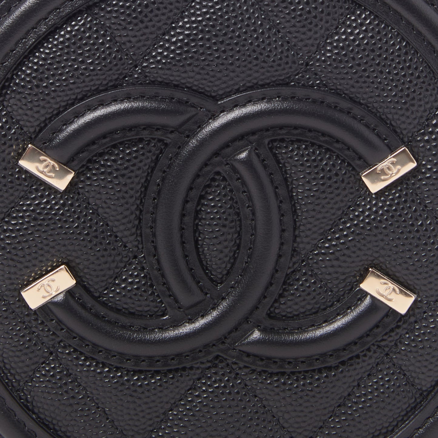 Caviar Quilted Round Filigree Crossbody Black
