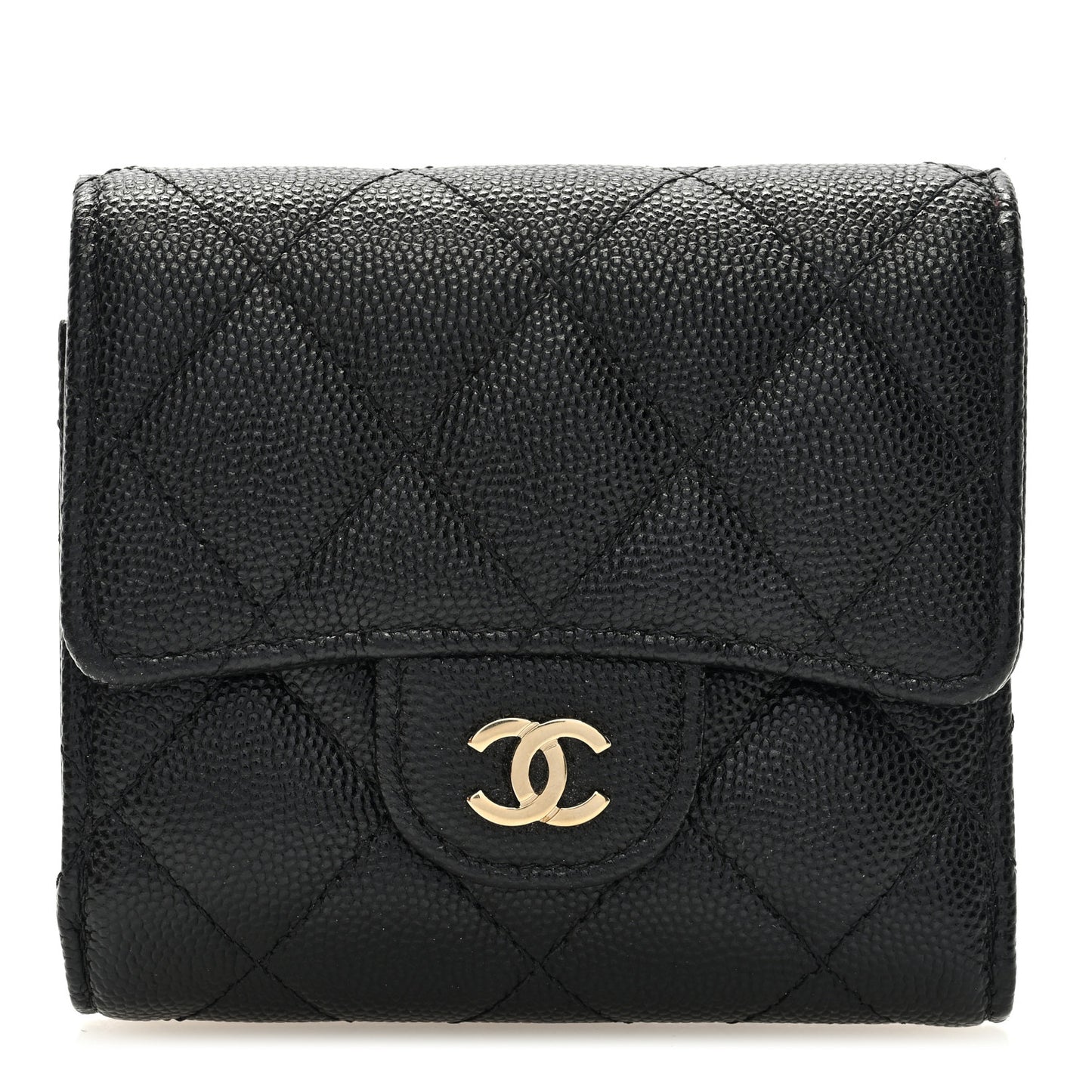 Caviar Quilted Compact Flap Wallet Black