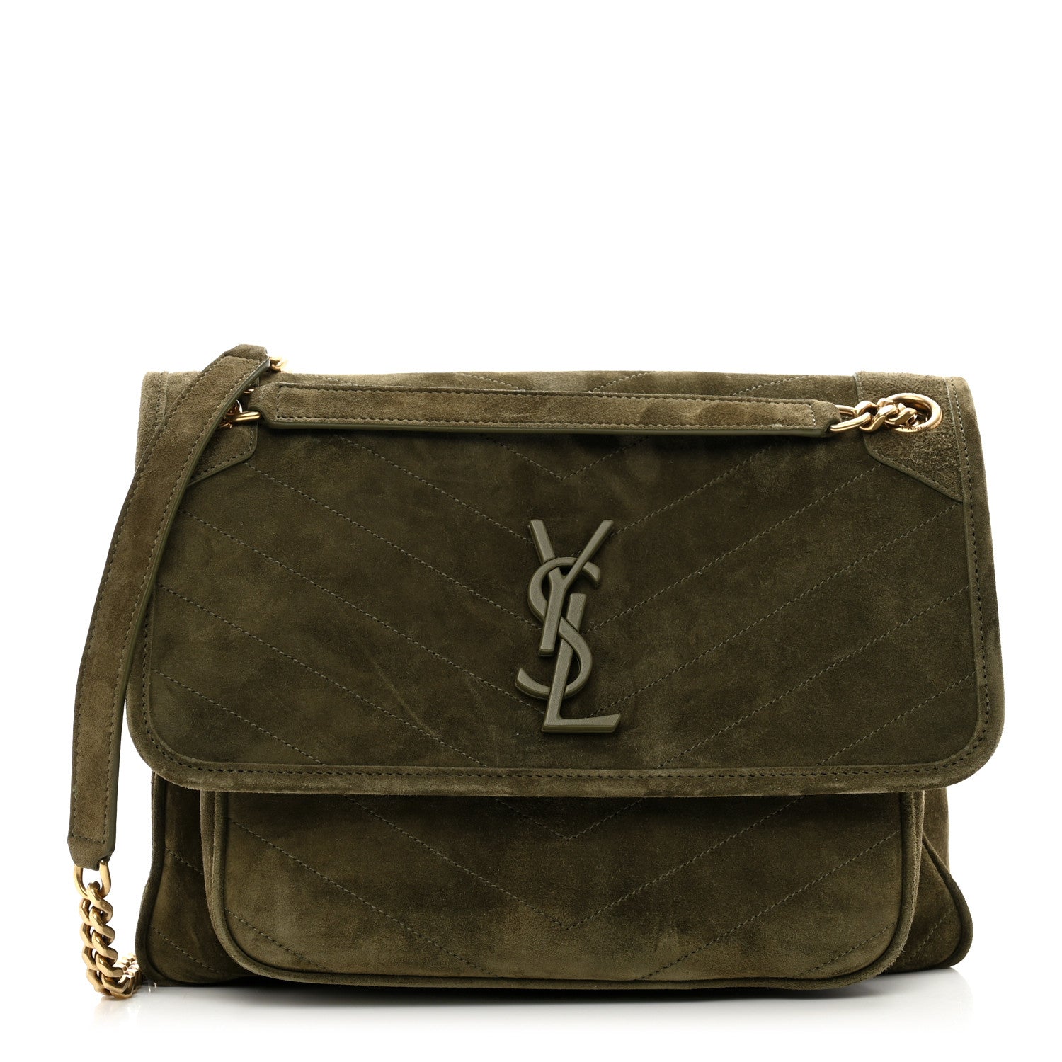 Saint Laurent Suede Monogram Medium Niki Chain Satchel Loden Green 1 of 10