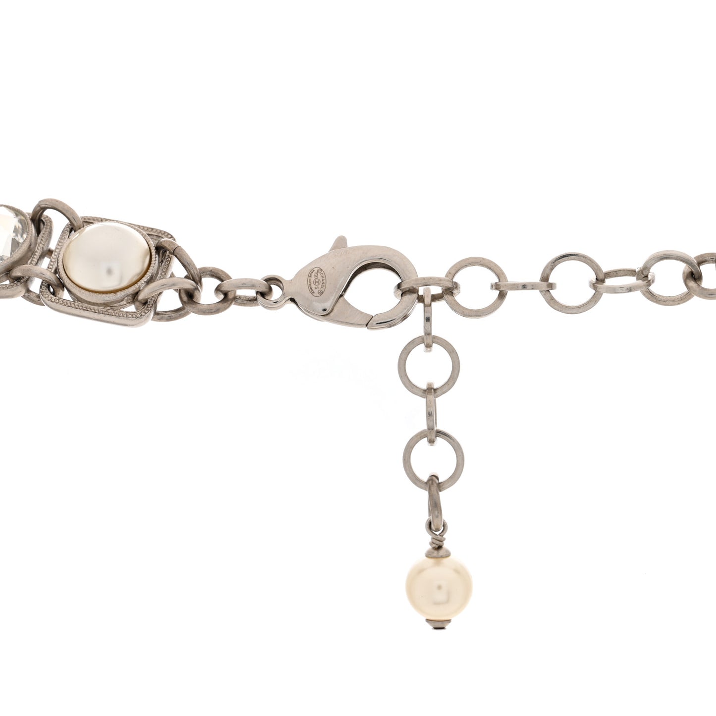 Crystal Pearl Resin CC Necklace Silver Black