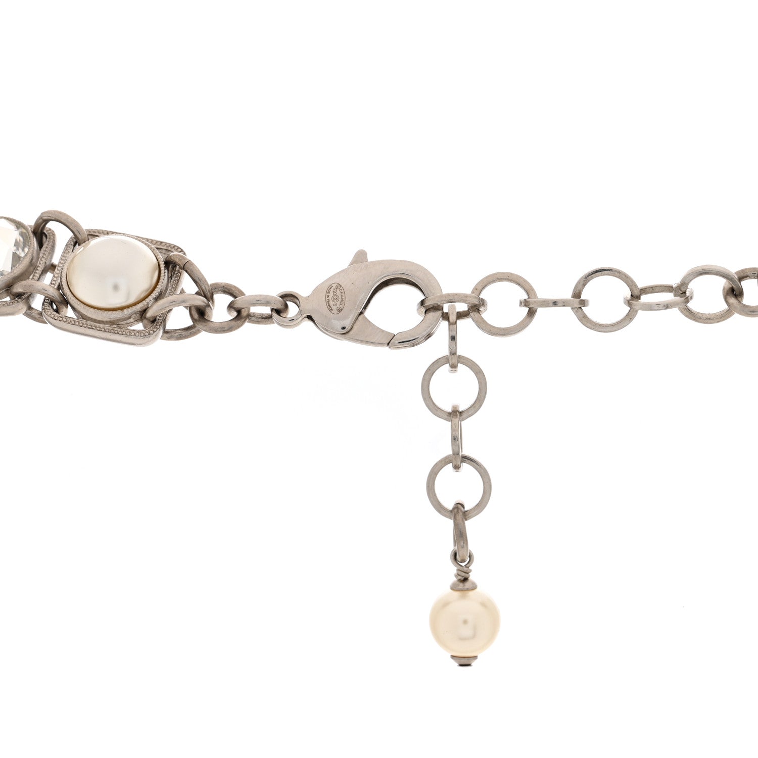 Chanel Crystal Pearl Resin CC Necklace Silver Black 4 of 5