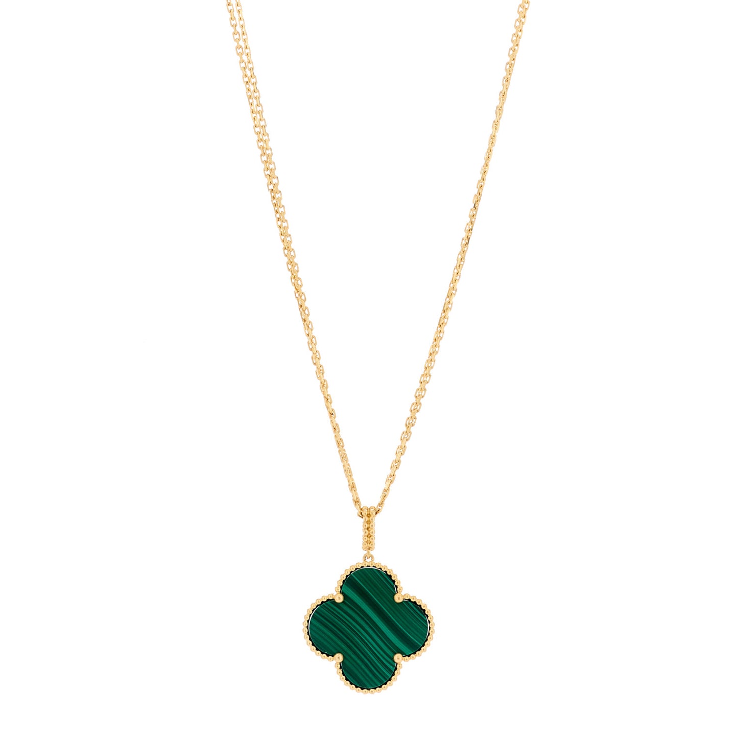 18K Yellow Gold Malachite Magic Alhambra Pendant Necklace
