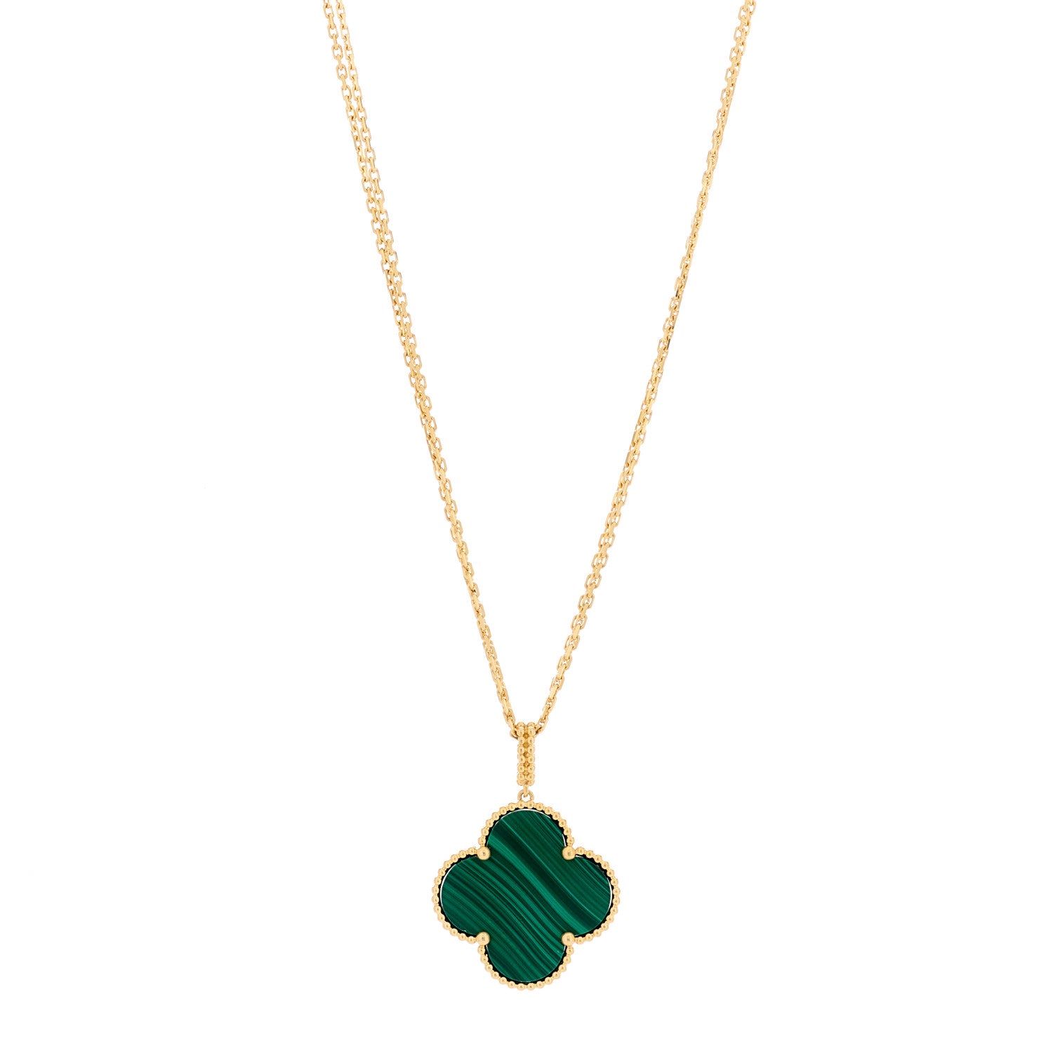 Van Cleef & Arpels 18K Yellow Gold Malachite Magic Alhambra Pendant Necklace 1 of 4
