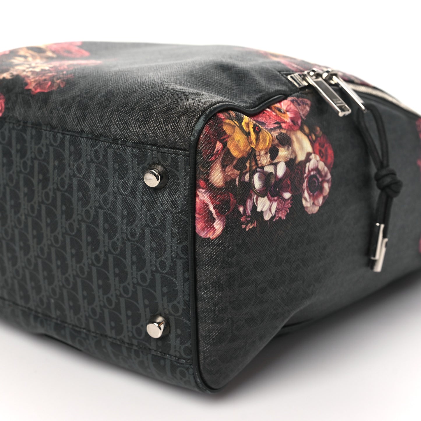 x Toru Kamei Coated Canvas Floral Skull Sling Backpack Grey Multicolor