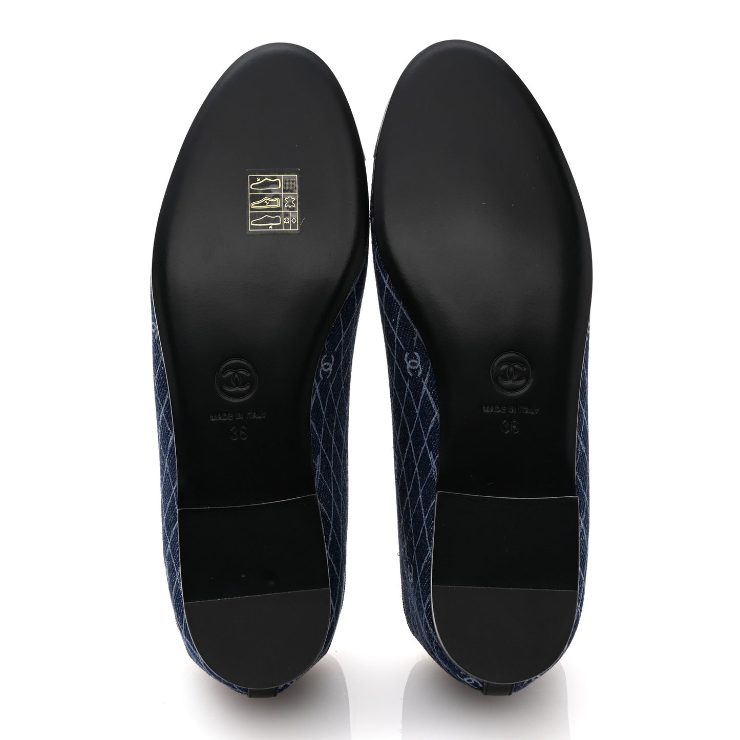 Denim Printed Quilt CC Cap Toe Ballerina Flats 36 Navy Blue Dark Grey