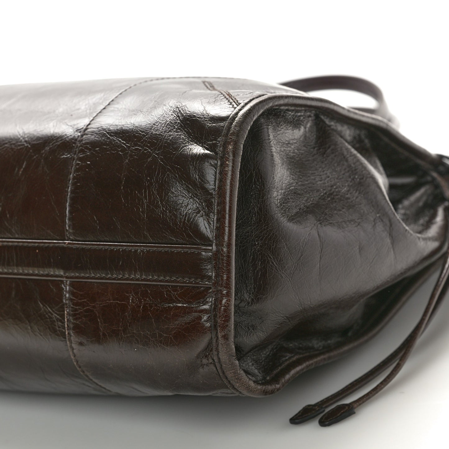 Shiny Nappa Large Shoulder Bag Dark Brown